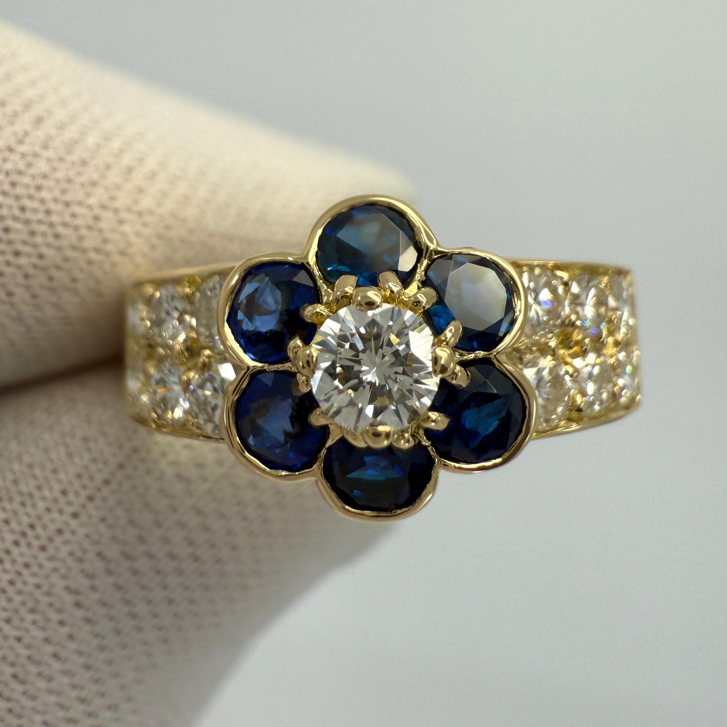 Rare Vintage Van Cleef & Arpels Blue Sapphire & Diamond Fleurette Flower Ring 6