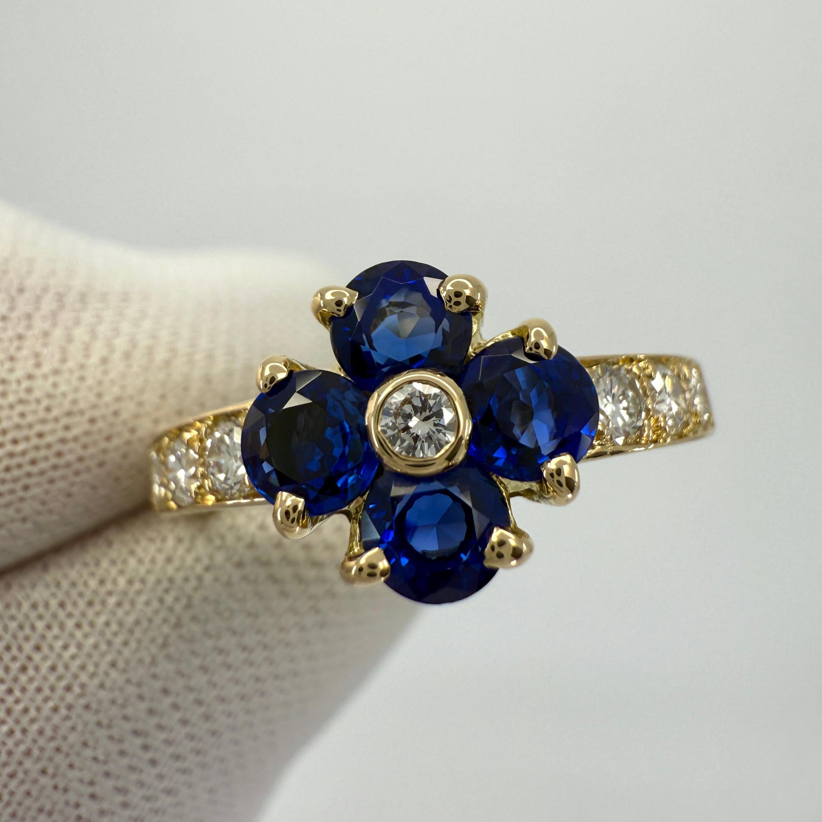 Women's or Men's Rare Vintage Van Cleef & Arpels Blue Sapphire & Diamond Fleurette Flower Ring For Sale