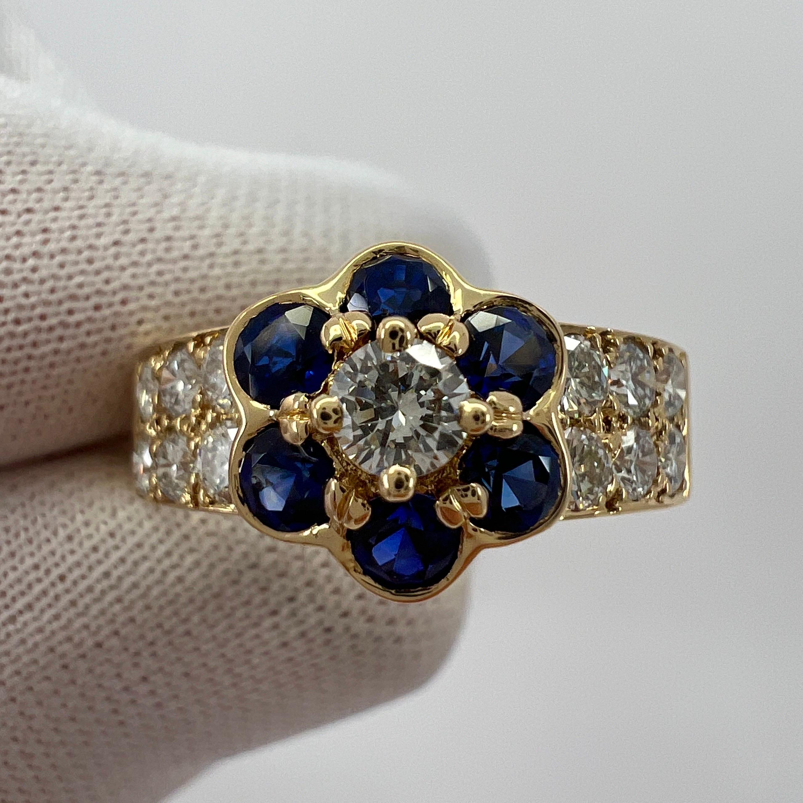  Van Cleef & Arpels, rare bague fleur Fleurette en saphir bleu et diamants Unisexe 