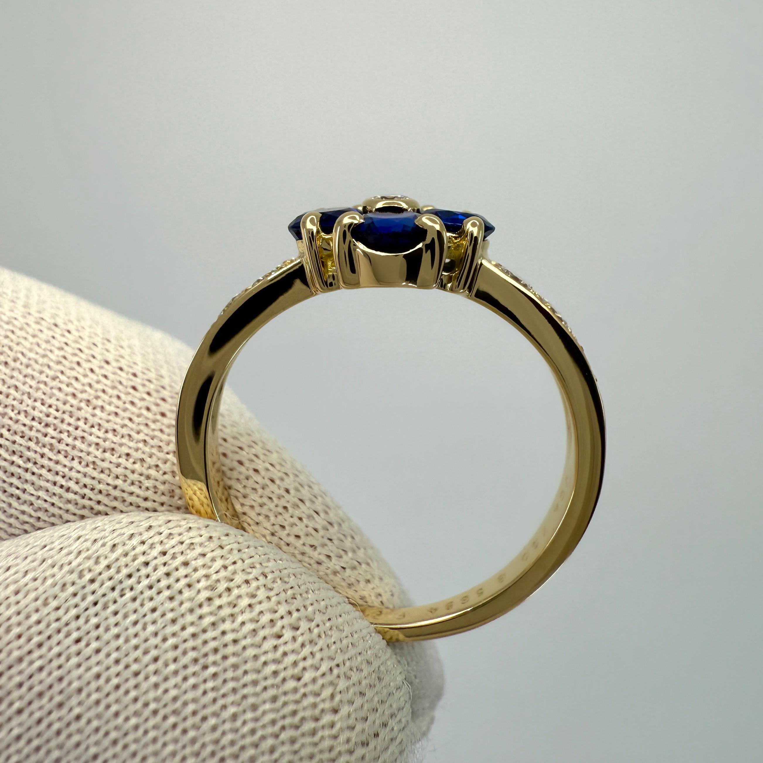 Rare Vintage Van Cleef & Arpels Blue Sapphire & Diamond Fleurette Flower Ring For Sale 1