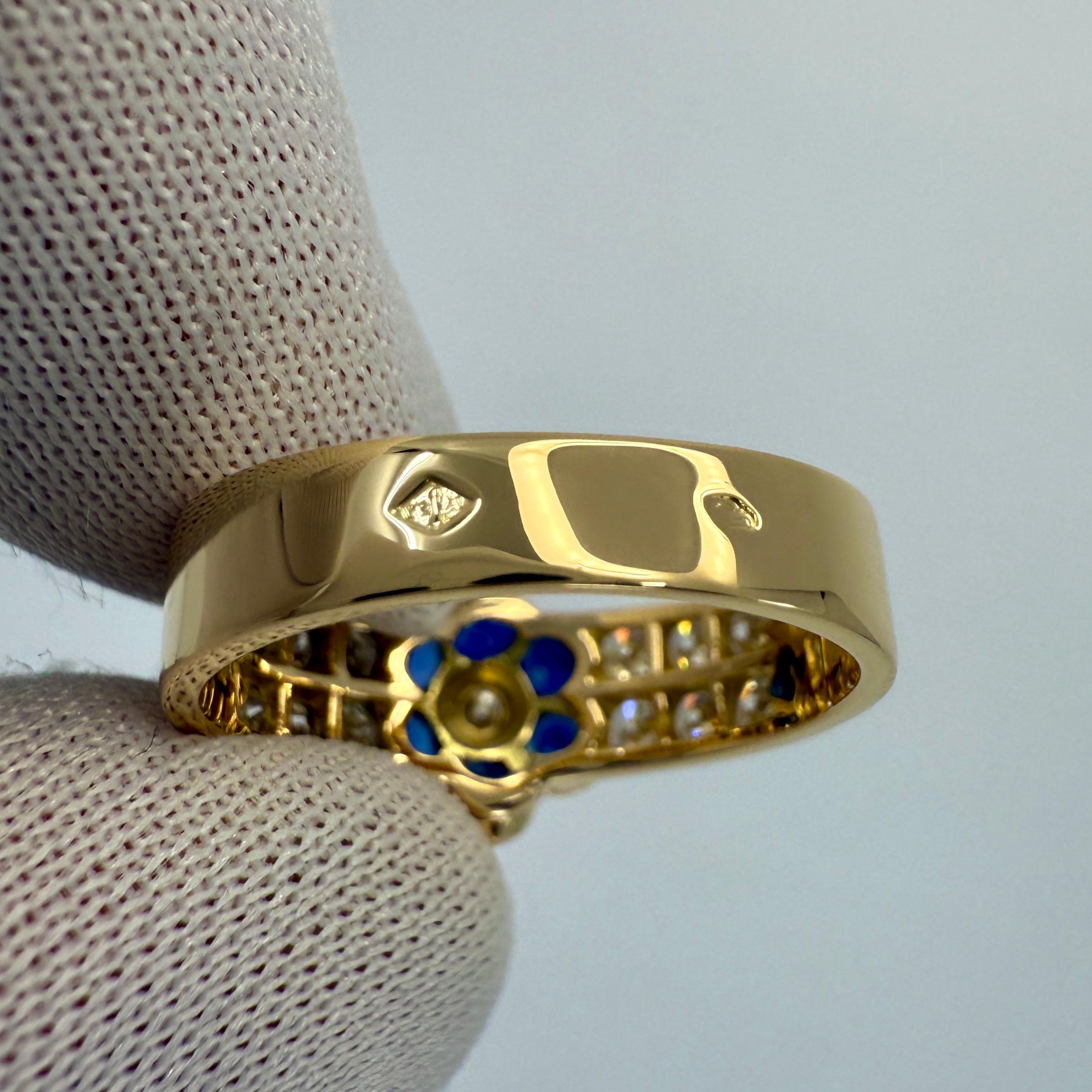 Rare Vintage Van Cleef & Arpels Blue Sapphire & Diamond Fleurette Flower Ring 2