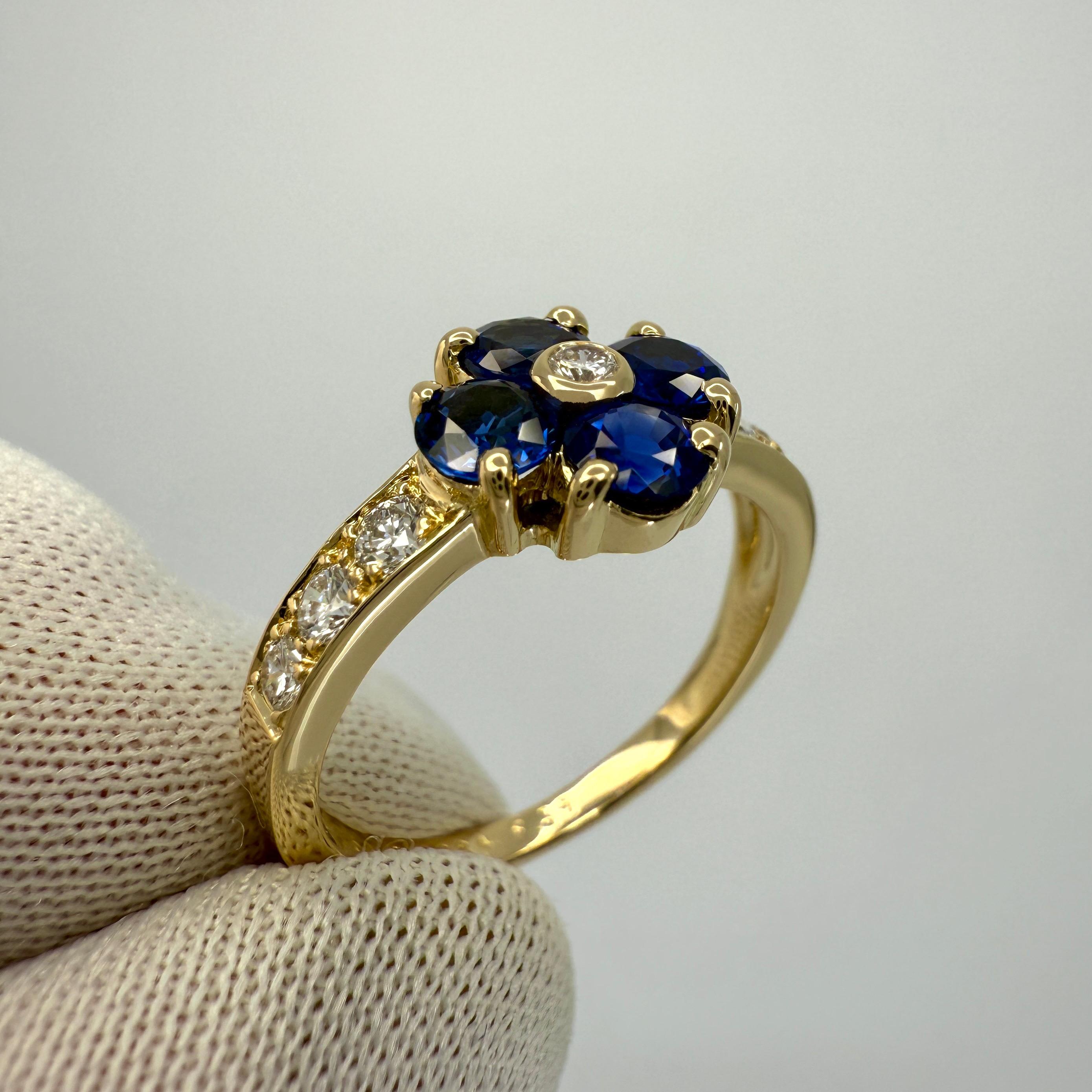 Rare Vintage Van Cleef & Arpels Blue Sapphire & Diamond Fleurette Flower Ring For Sale 2