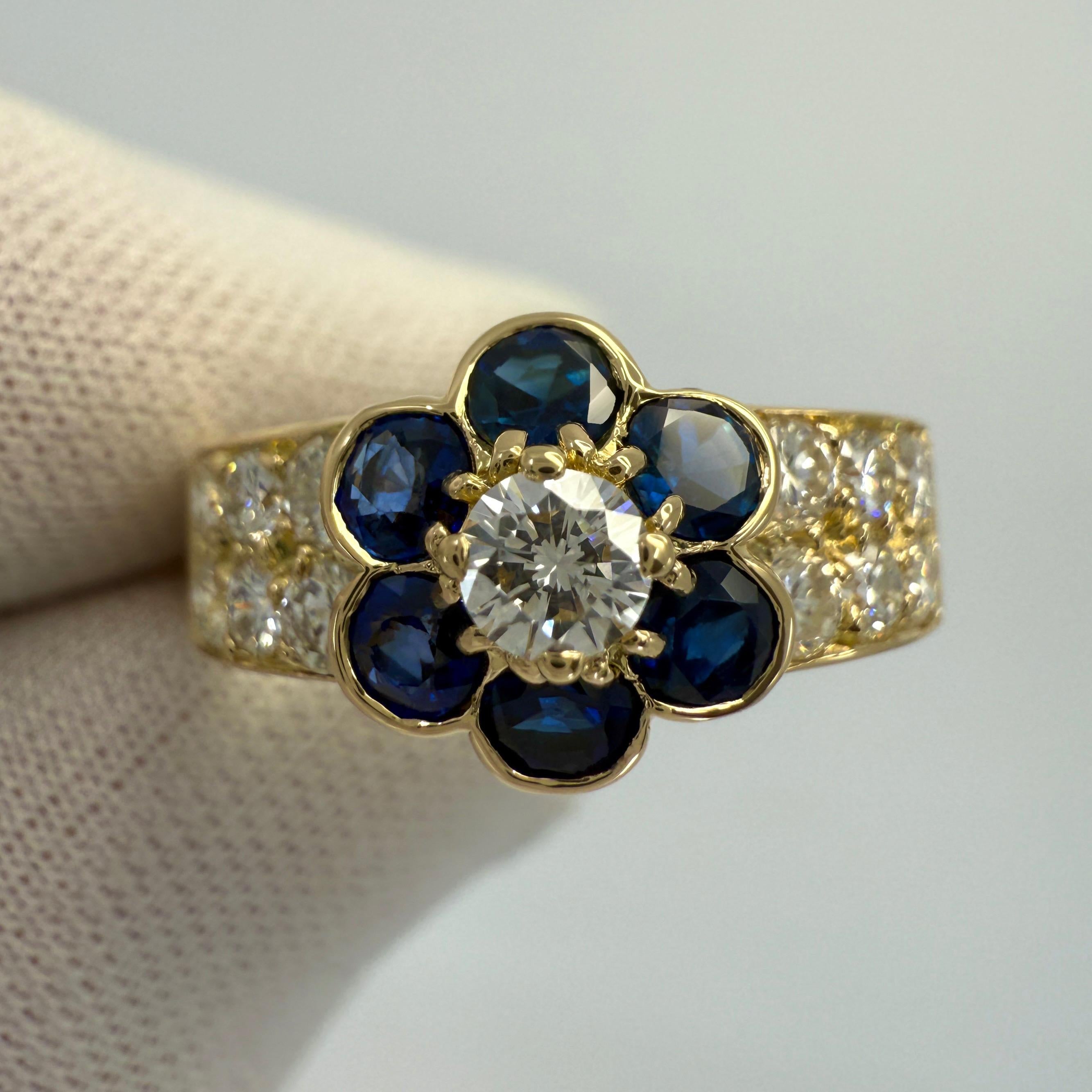 Rare Vintage Van Cleef & Arpels Blue Sapphire & Diamond Fleurette Flower Ring 3