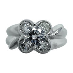 Rare Vintage Van Cleef 
Arpels Diamond 18k White Gold Flower Onbell Ring