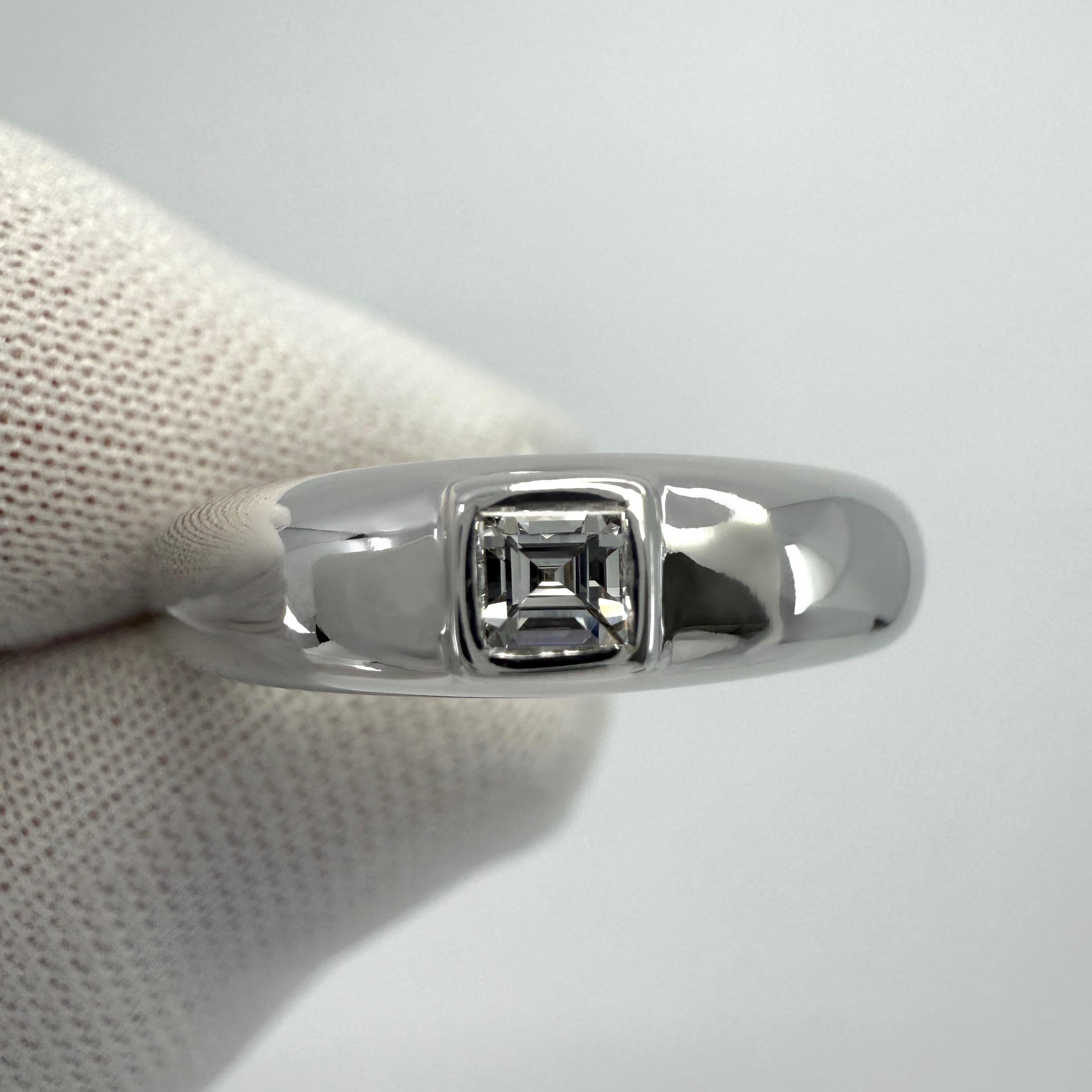Square Cut Rare Vintage Van Cleef & Arpels Diamond 18k White Gold Solitaire Band Ring