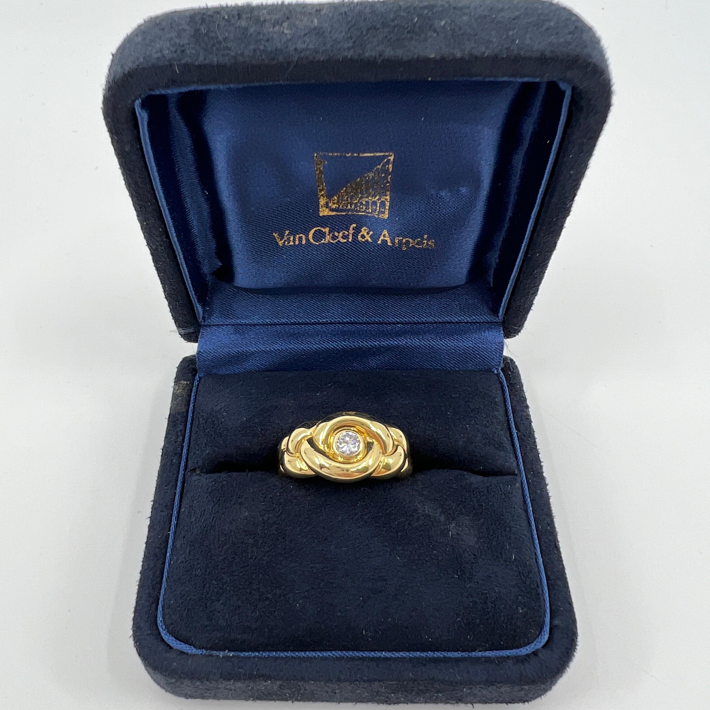 Taille ronde Van Cleef & Arpels, bague vintage rare en forme de corde tressée en or jaune 18 carats avec diamants, avec boîte en vente