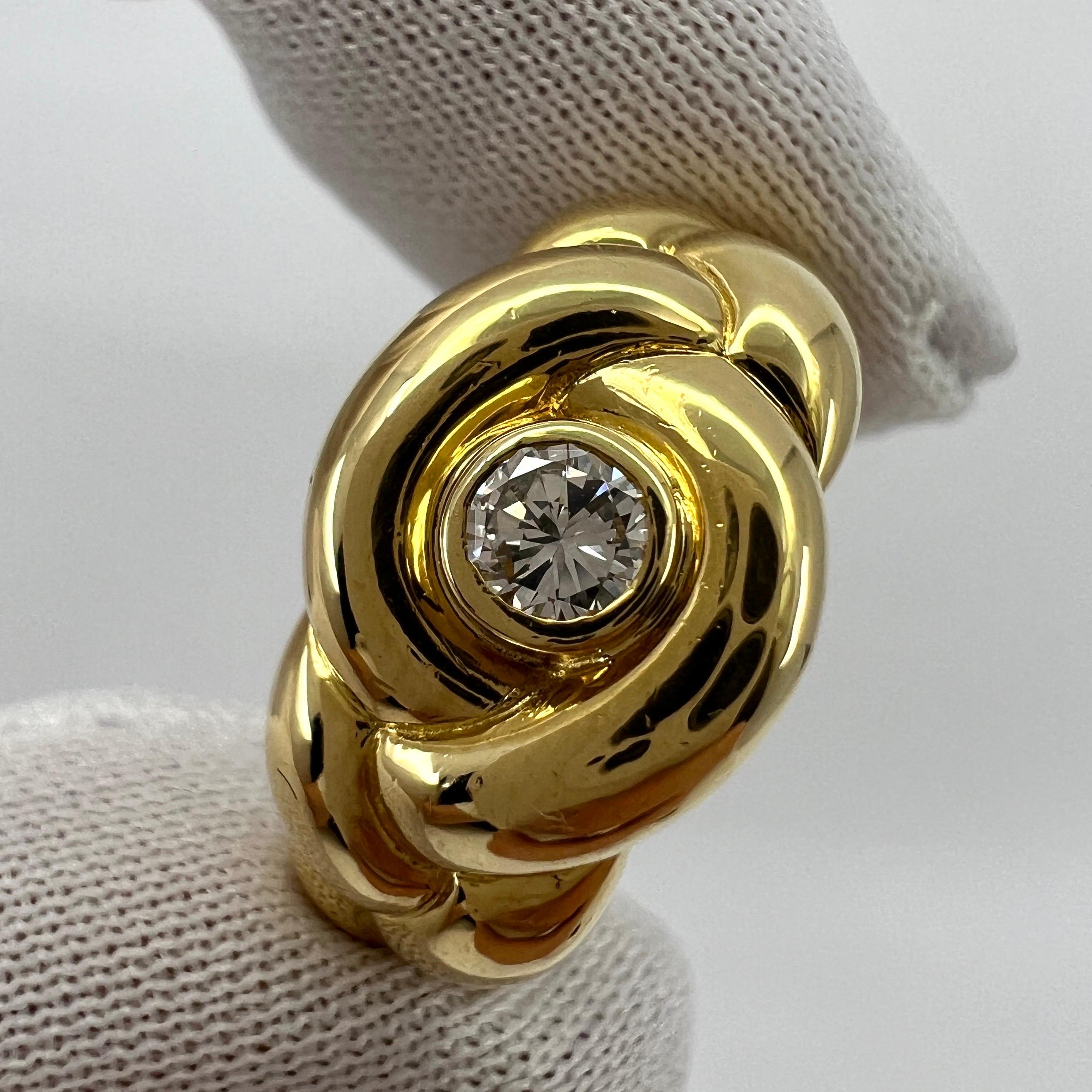 Round Cut Rare Vintage Van Cleef & Arpels Diamond 18k Yellow Gold Braid Rope Ring with Box For Sale