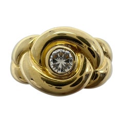 Rare Vintage Van Cleef & Arpels Diamond 18k Yellow Gold Braid Rope Ring with Box