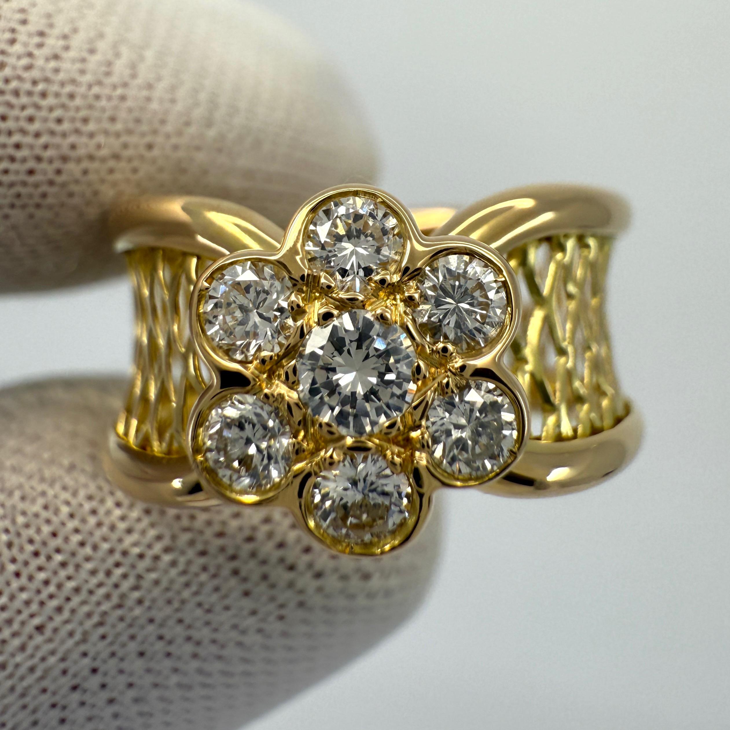 Round Cut Rare Vintage Van Cleef & Arpels Diamond 18k Yellow Gold Flower Filigree Ring For Sale