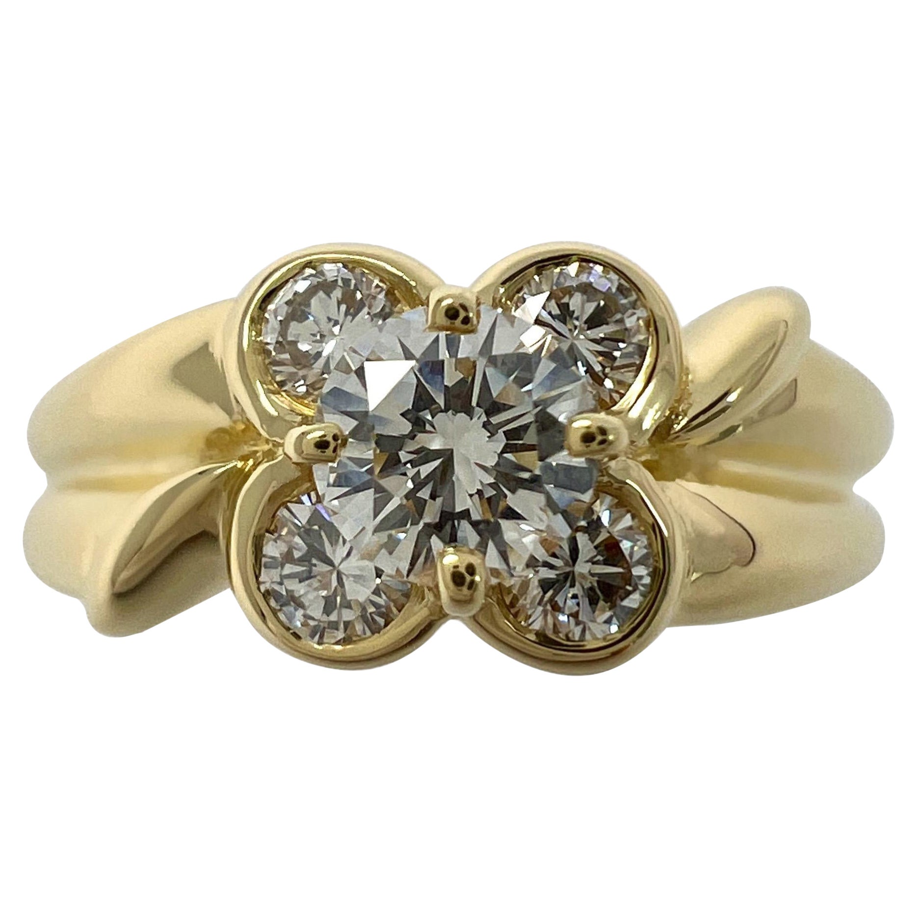 Seltener Vintage Van Cleef & Arpels Diamant 18k Gelbgold Blumen-Onbell-Ring mit Diamant