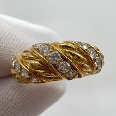Rare Vintage Van Cleef & Arpels Diamond 18k Yellow Gold Twist Rope Ring with Box