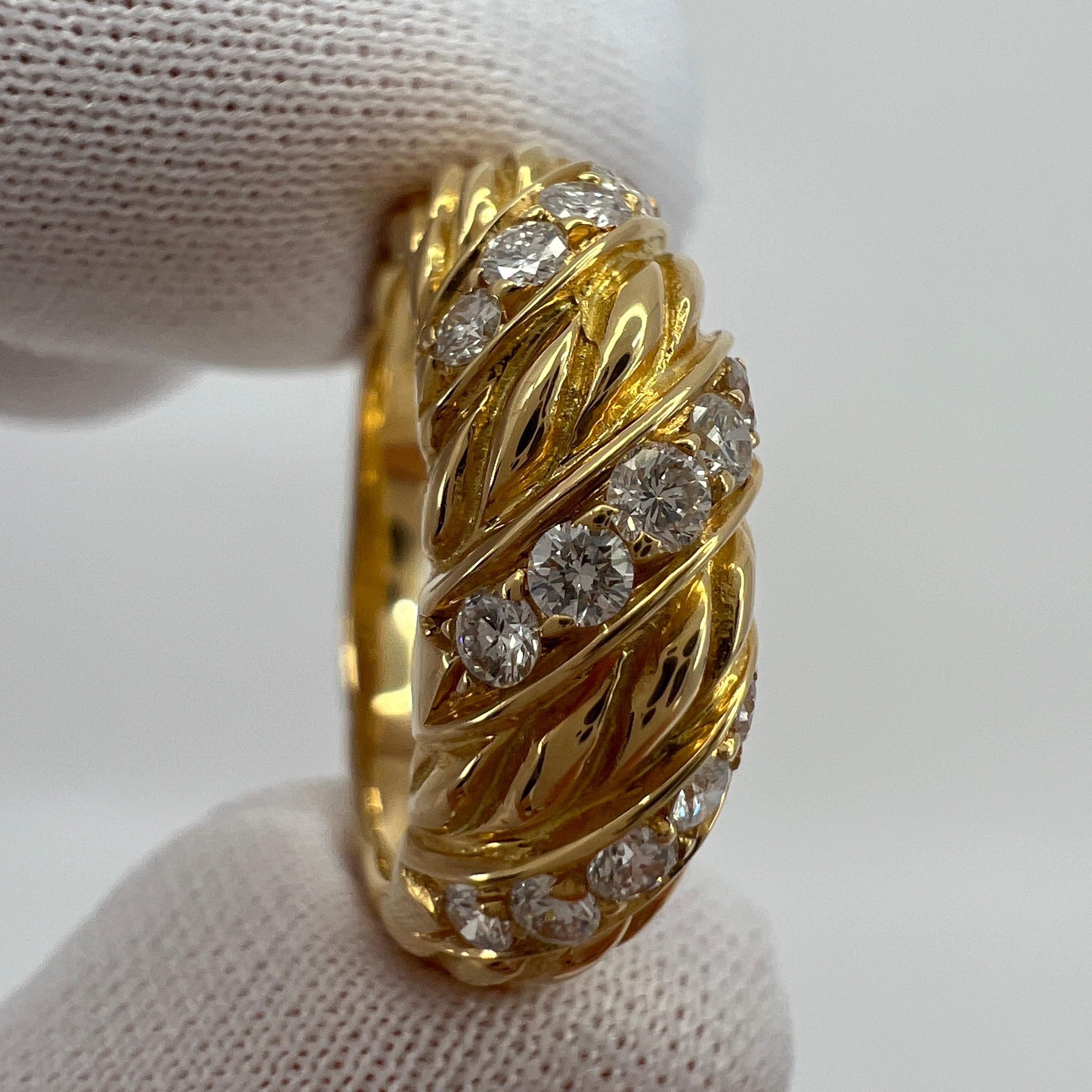 Rare Vintage Van Cleef & Arpels Diamond 18k Yellow Gold Twist Rope Ring with Box In Excellent Condition In Birmingham, GB
