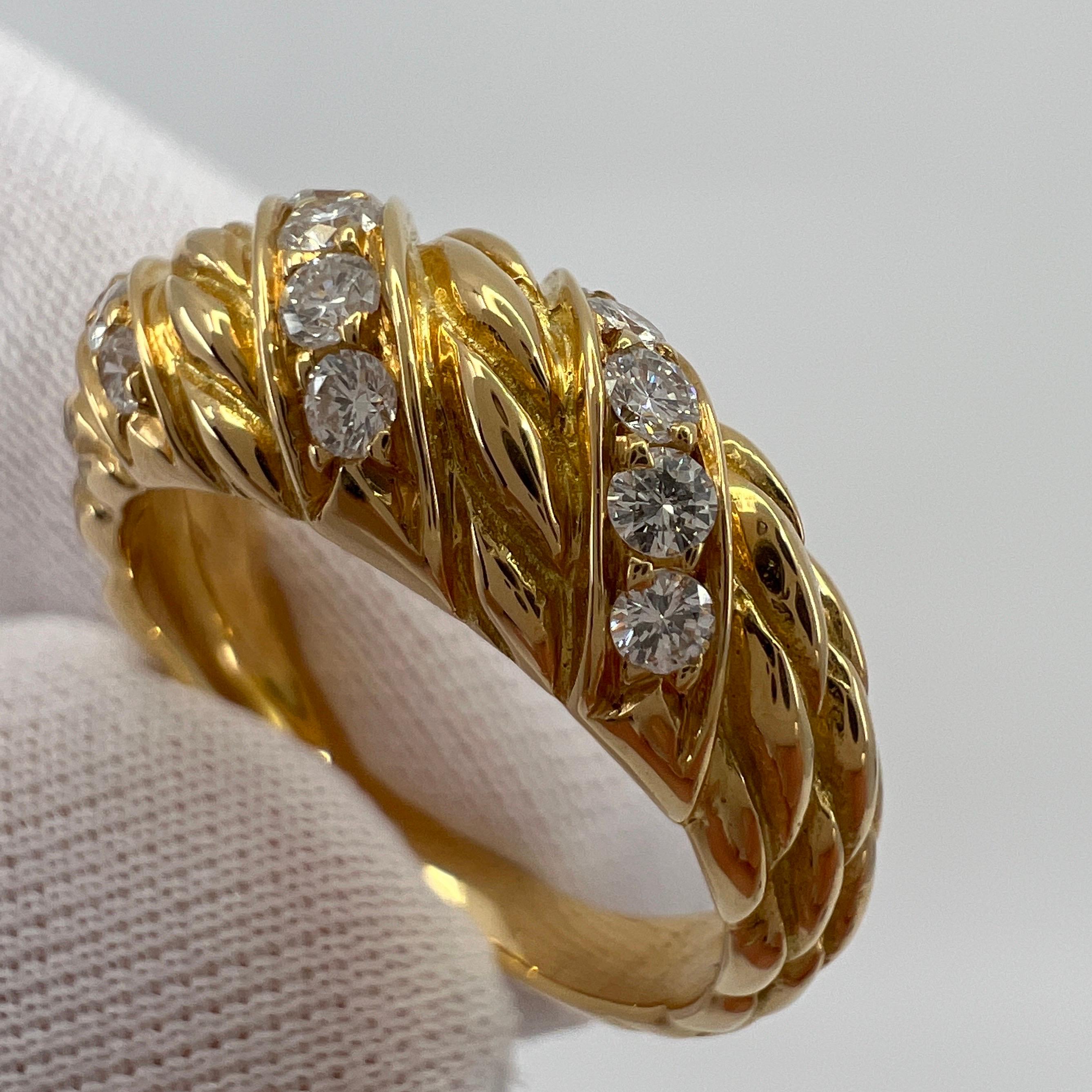 Women's or Men's Rare Vintage Van Cleef & Arpels Diamond 18k Yellow Gold Twist Rope Ring with Box