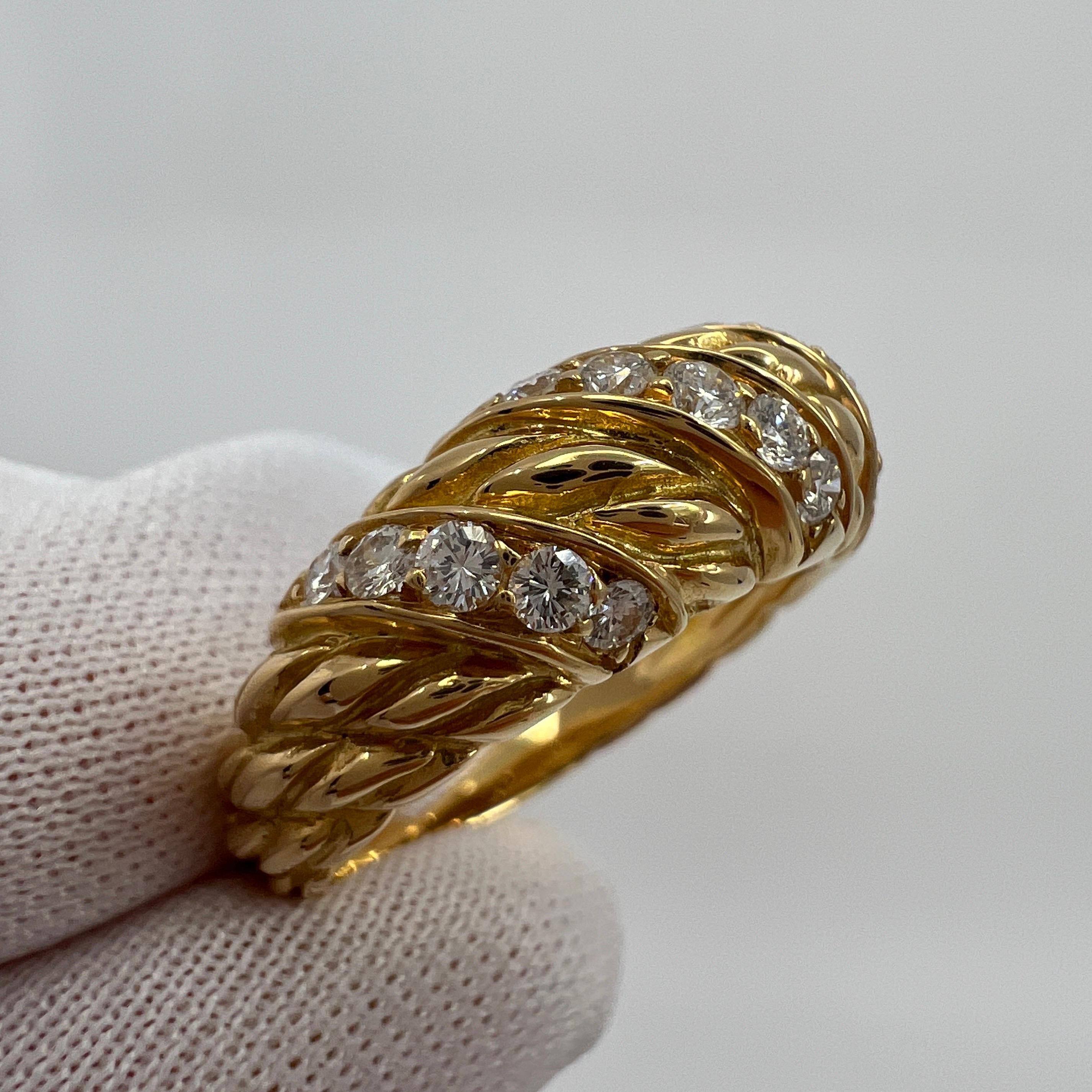 Rare Vintage Van Cleef & Arpels Diamond 18k Yellow Gold Twist Rope Ring with Box 2
