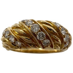 Rare Vintage Van Cleef 
Arpels Diamond 18k Yellow Gold Twist Rope Ring with Box