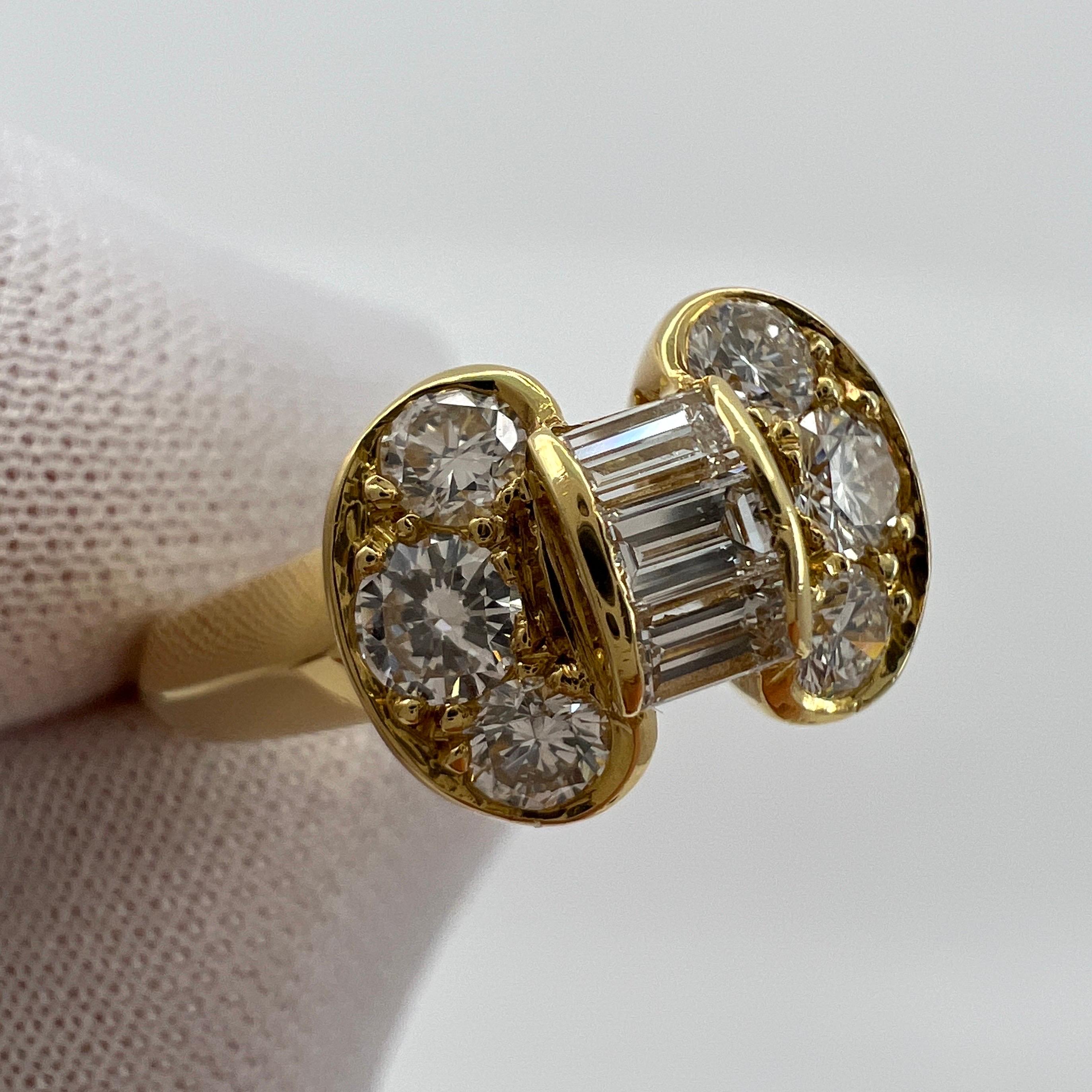 Rare Vintage Van Cleef & Arpels Diamond Ribbon 18k Yellow Gold Bow Celeste Ring.

A stunning ring with a unique design typical of Van Cleef & Arpels, set with a beautiful arrangement of top quality white diamonds.
Fine baguette and round brilliant