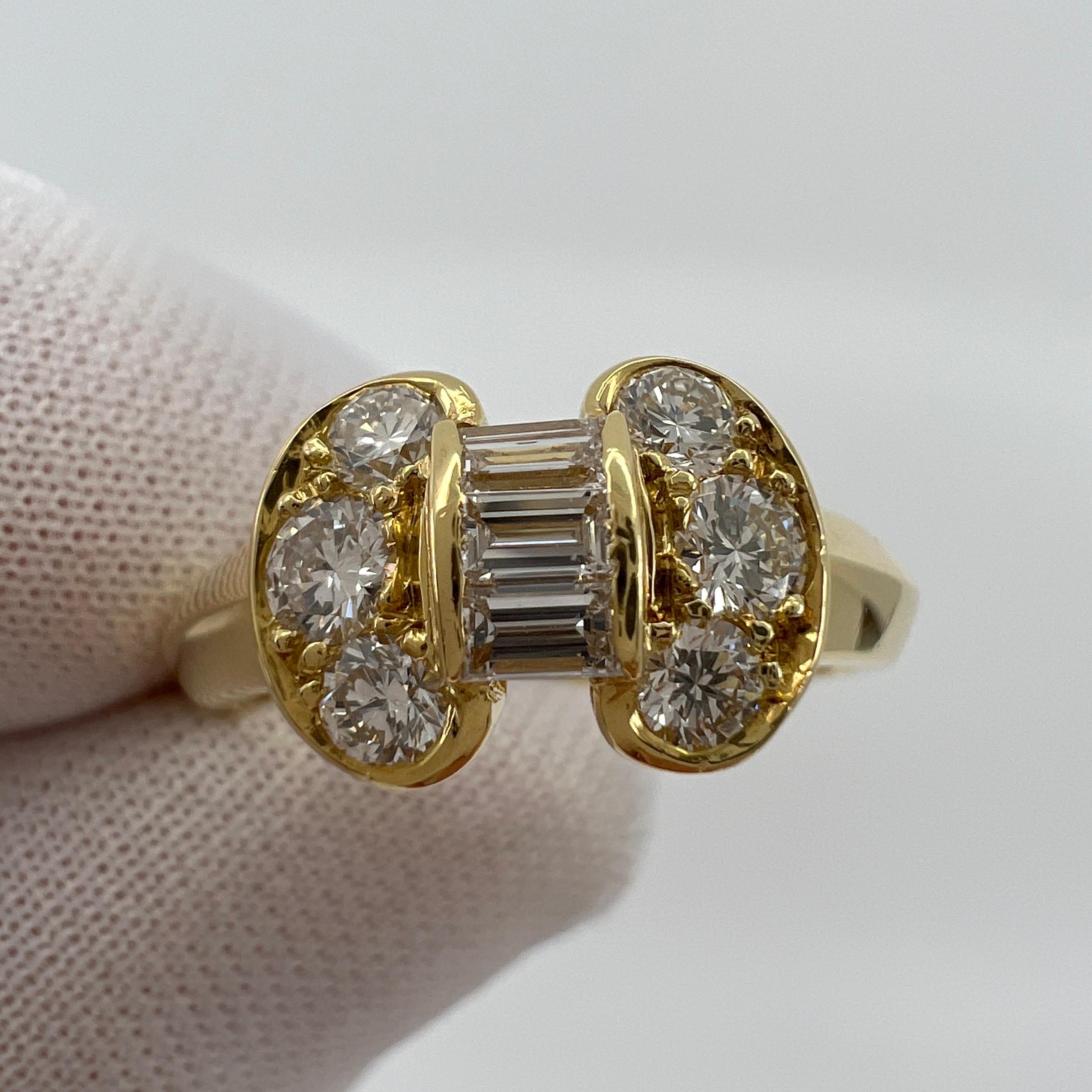 Baguette Cut Rare Vintage Van Cleef & Arpels Diamond Celeste Ribbon Bow 18k Yellow Gold Ring