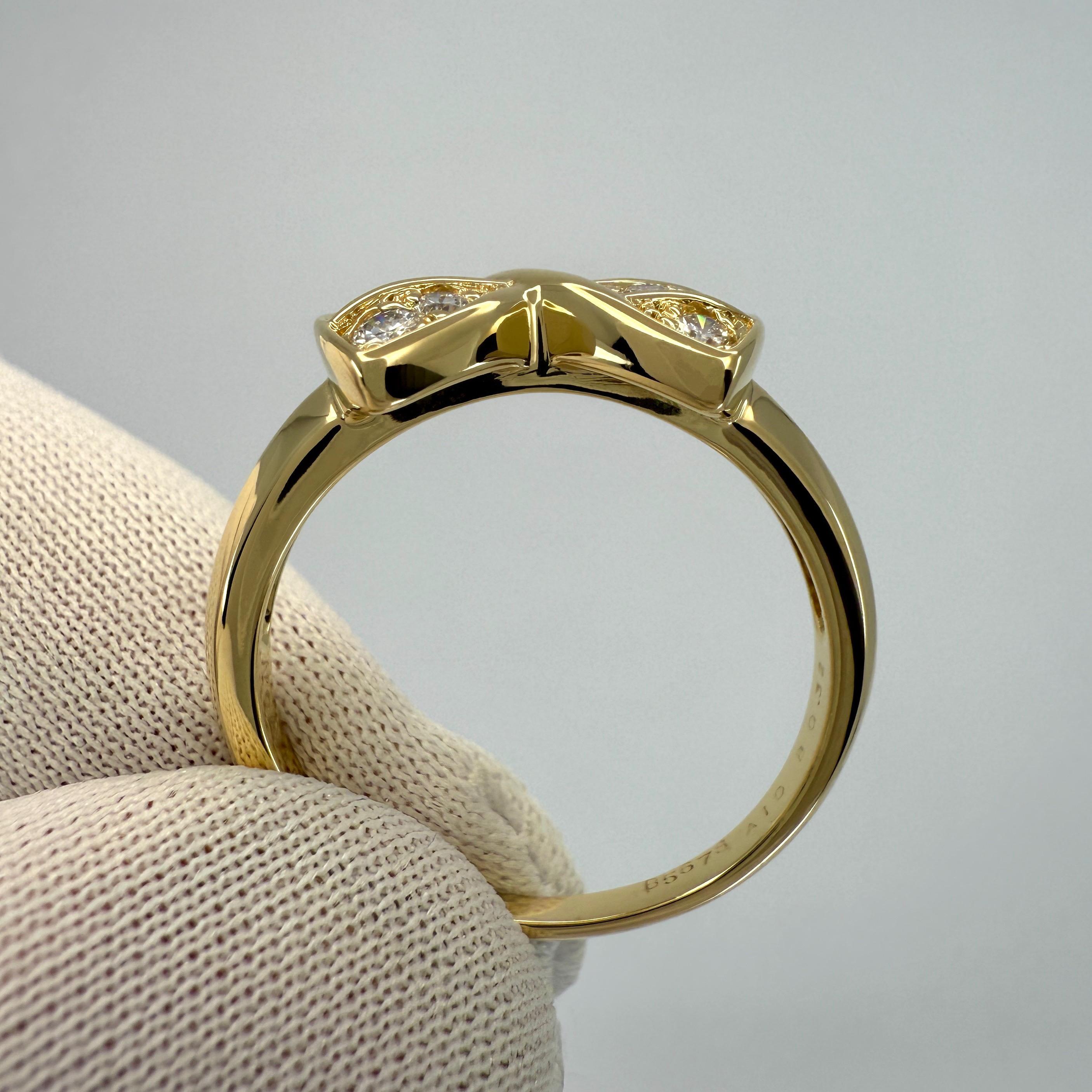 Rare Vintage Van Cleef & Arpels Diamond Crossover Ribbon Bow Yellow Gold Ring For Sale 1