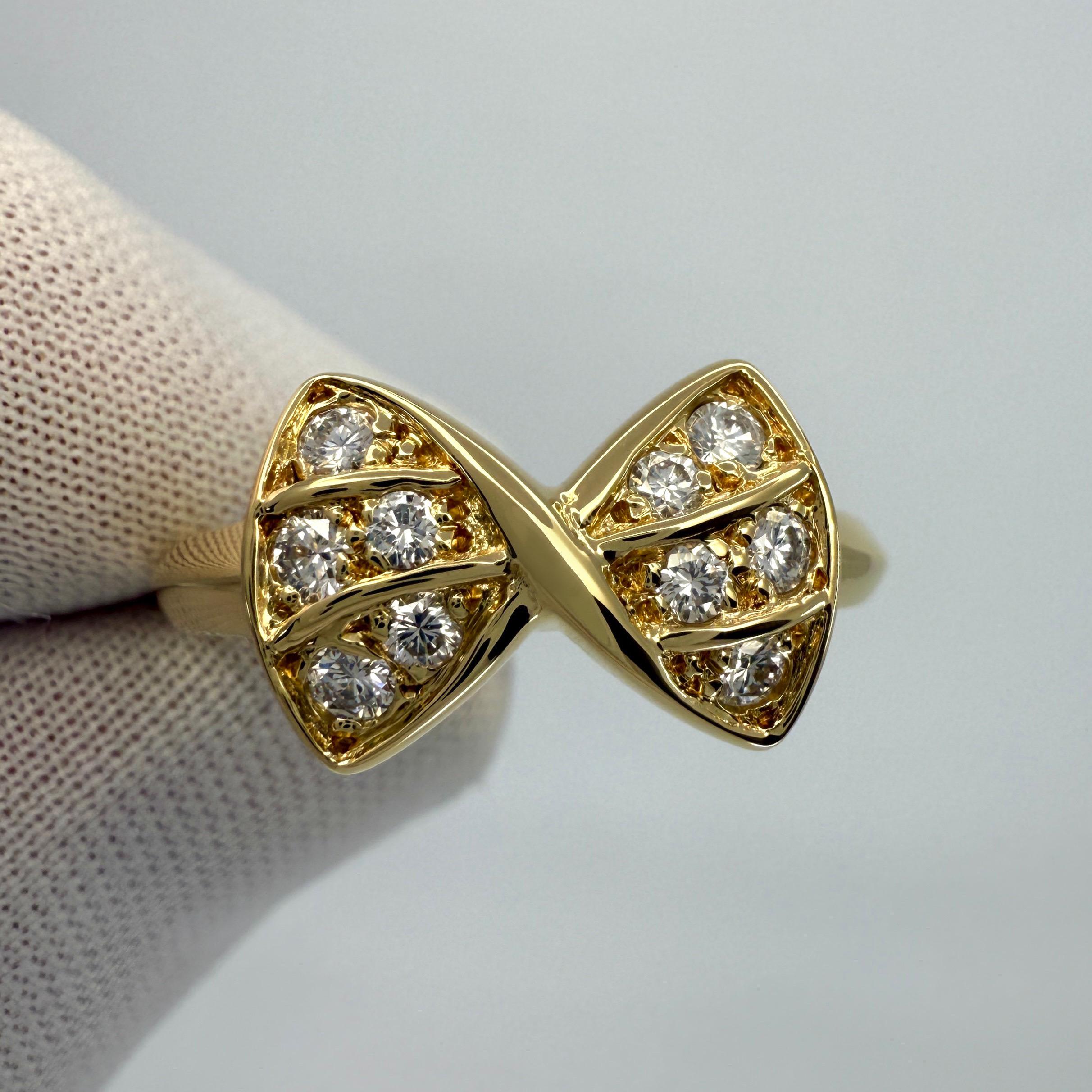 Rare Vintage Van Cleef & Arpels Diamond Crossover Ribbon Bow Yellow Gold Ring For Sale 4