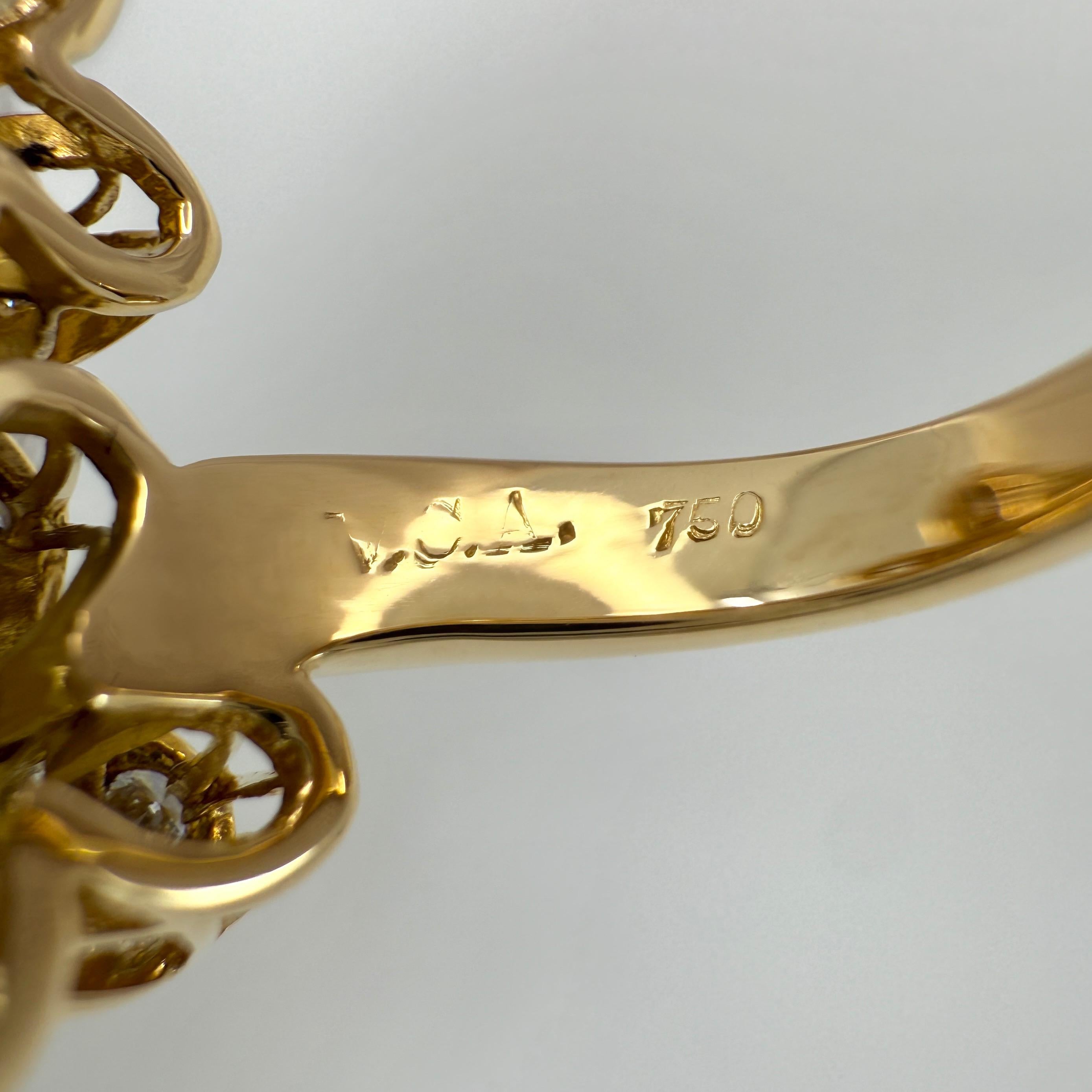 Seltener Vintage By Van Cleef & Arpels Diamond Double Trefle 18k Gold Flower Ring 51 im Angebot 2