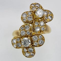 Rare Vintage Van Cleef & Arpels Diamond Double Trefle 18k Gold Flower Ring 51