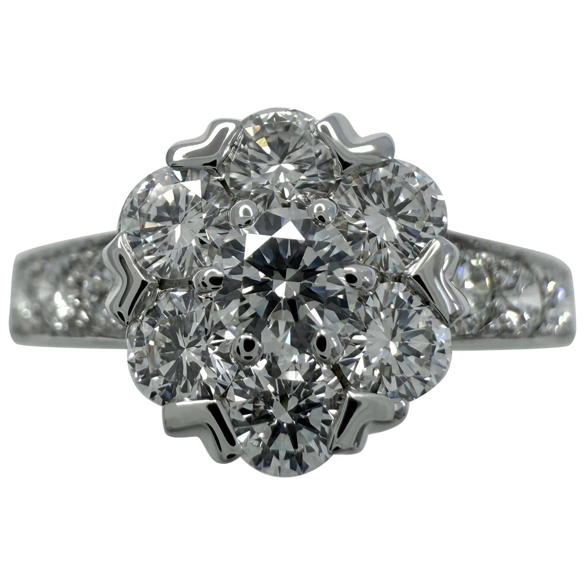 Raro Anillo Vintage Van Cleef & Arpels Flor de Diamante de Oro Blanco de 18k