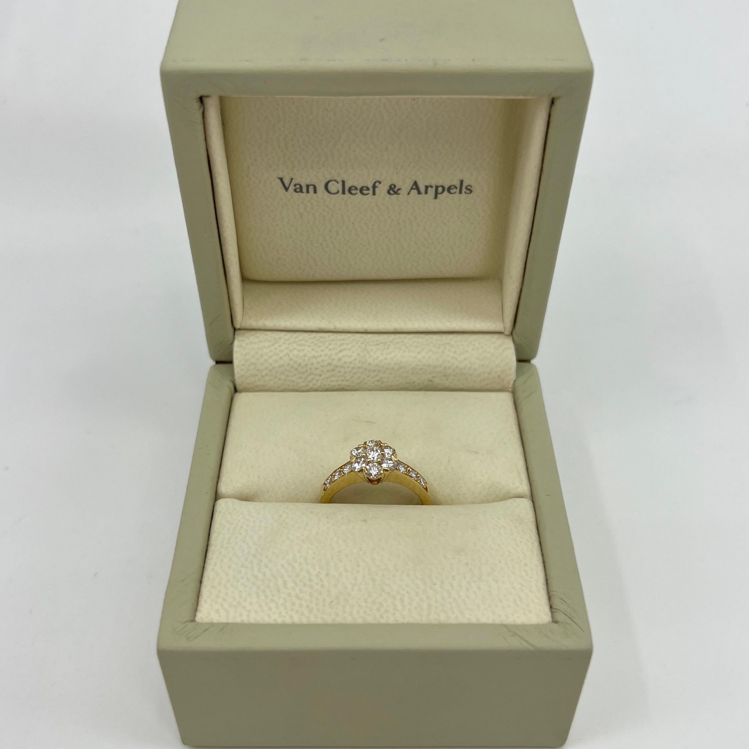 Fine Vintage Van Cleef & Arpels Diamond 18k Yellow Gold Fleurette Flower Ring.

Une superbe bague vintage avec un design floral unique typique de Van Cleef & Arpels, sertie de magnifiques diamants ronds naturels dans un motif floral classique.

Le