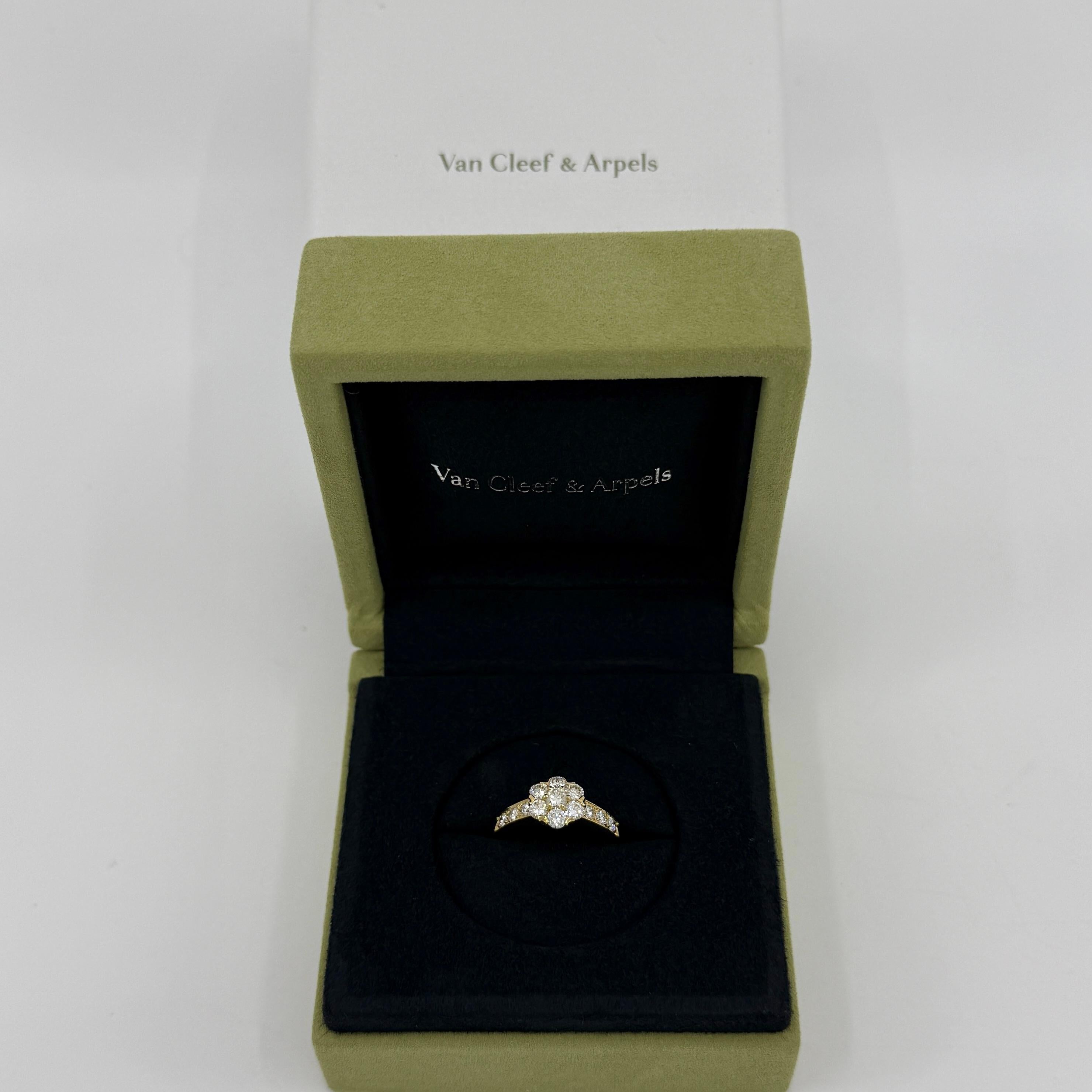Raffinato anello vintage Van Cleef & Arpels con diamante in oro giallo 18 carati e fiore di fiammifero. Con documenti.

Uno splendido anello vintage con un esclusivo design floreale tipico di Van Cleef & Arpels, incastonato con splendidi diamanti