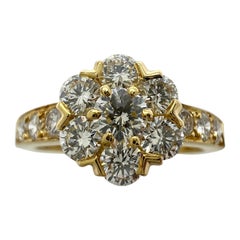 Rare Vintage Van Cleef & Arpels Diamond Fleurette 18k Yellow Gold Flower Ring