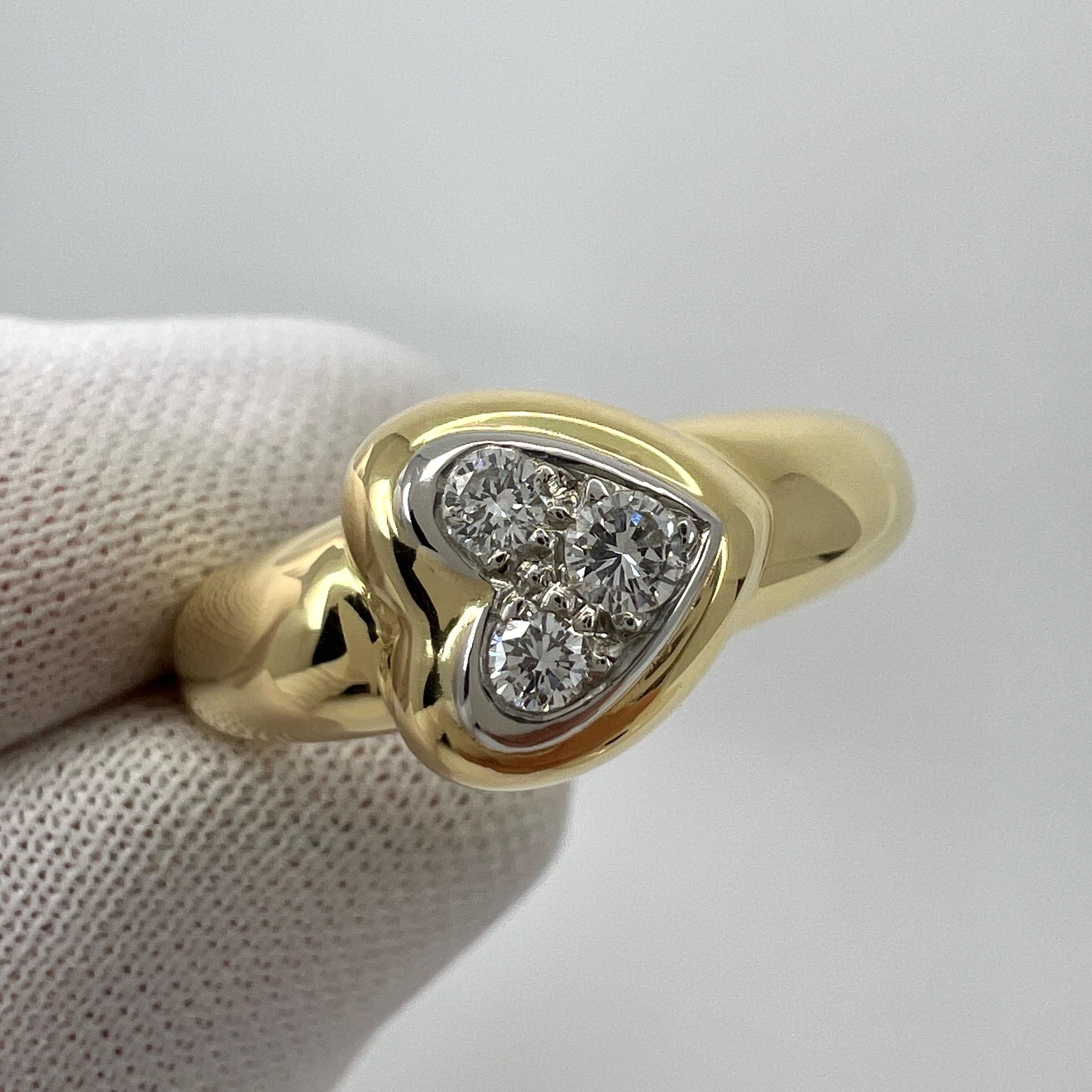 Rare Vintage Van Cleef & Arpels Diamond Heart Dome 18k Yellow Gold Platinum Ring For Sale 5