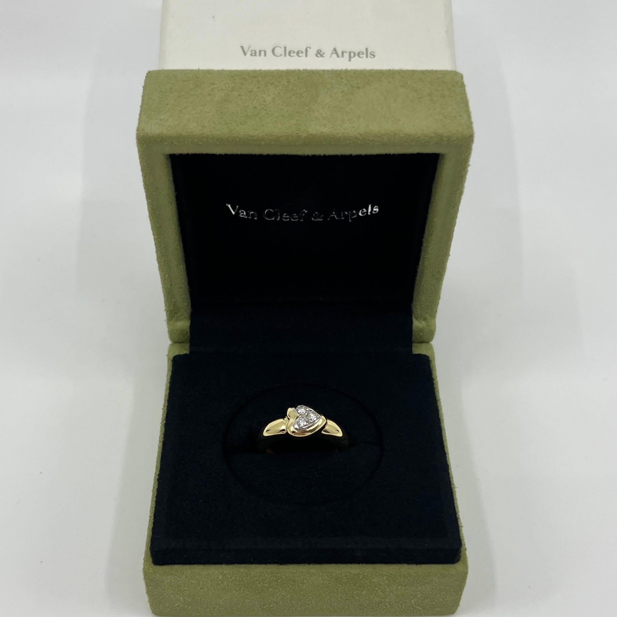 Rare Vintage Van Cleef & Arpels Diamond Heart Dome 18k Yellow Gold Platinum Ring For Sale 6