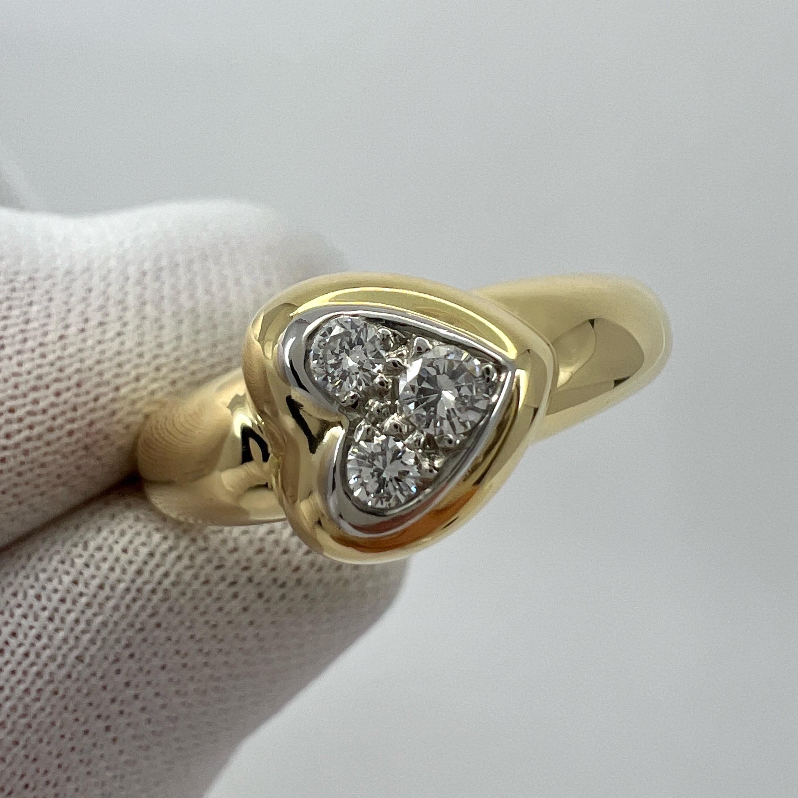 Rare Vintage Van Cleef & Arpels Diamond Heart Dome 18k Yellow Gold Platinum Ring For Sale 7