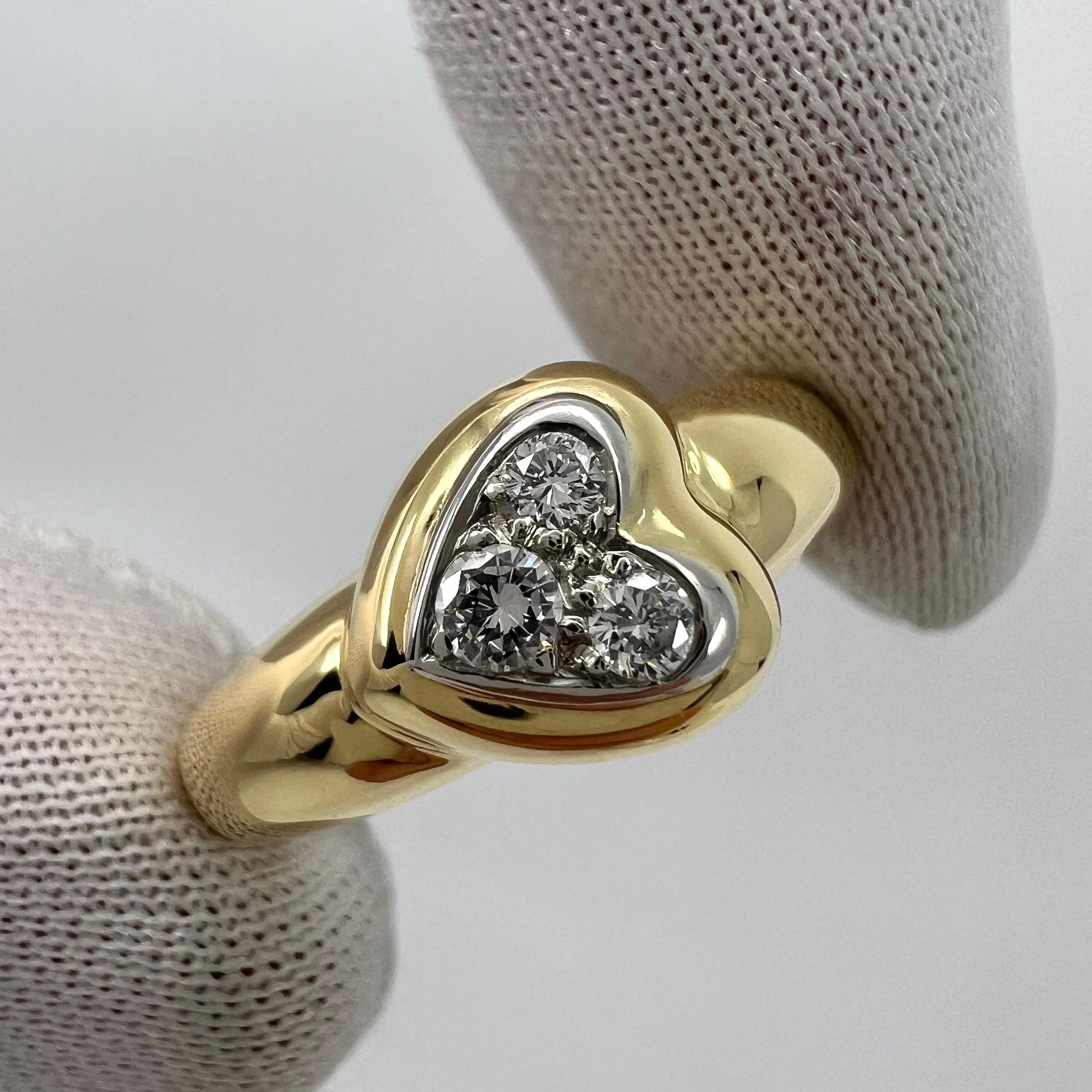 Round Cut Rare Vintage Van Cleef & Arpels Diamond Heart Dome 18k Yellow Gold Platinum Ring For Sale