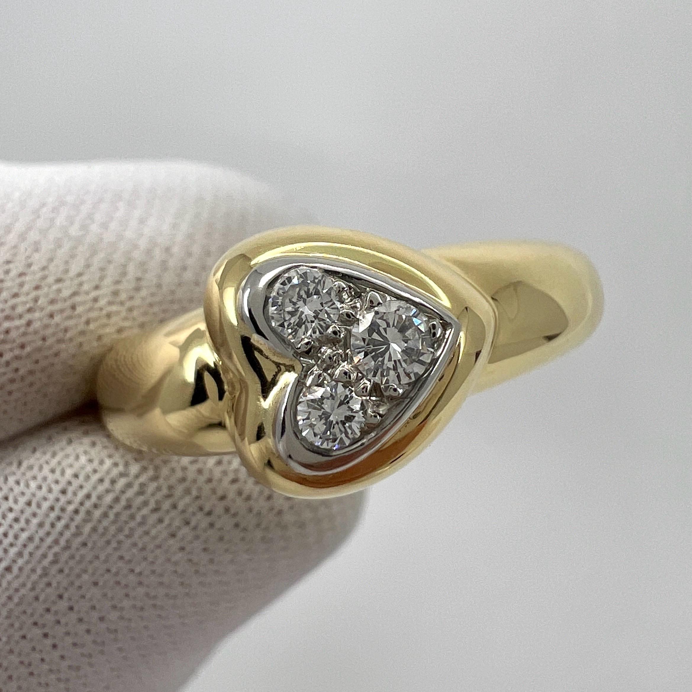 Rare Vintage Van Cleef & Arpels Diamond Heart Dome 18k Yellow Gold Platinum Ring In Excellent Condition For Sale In Birmingham, GB