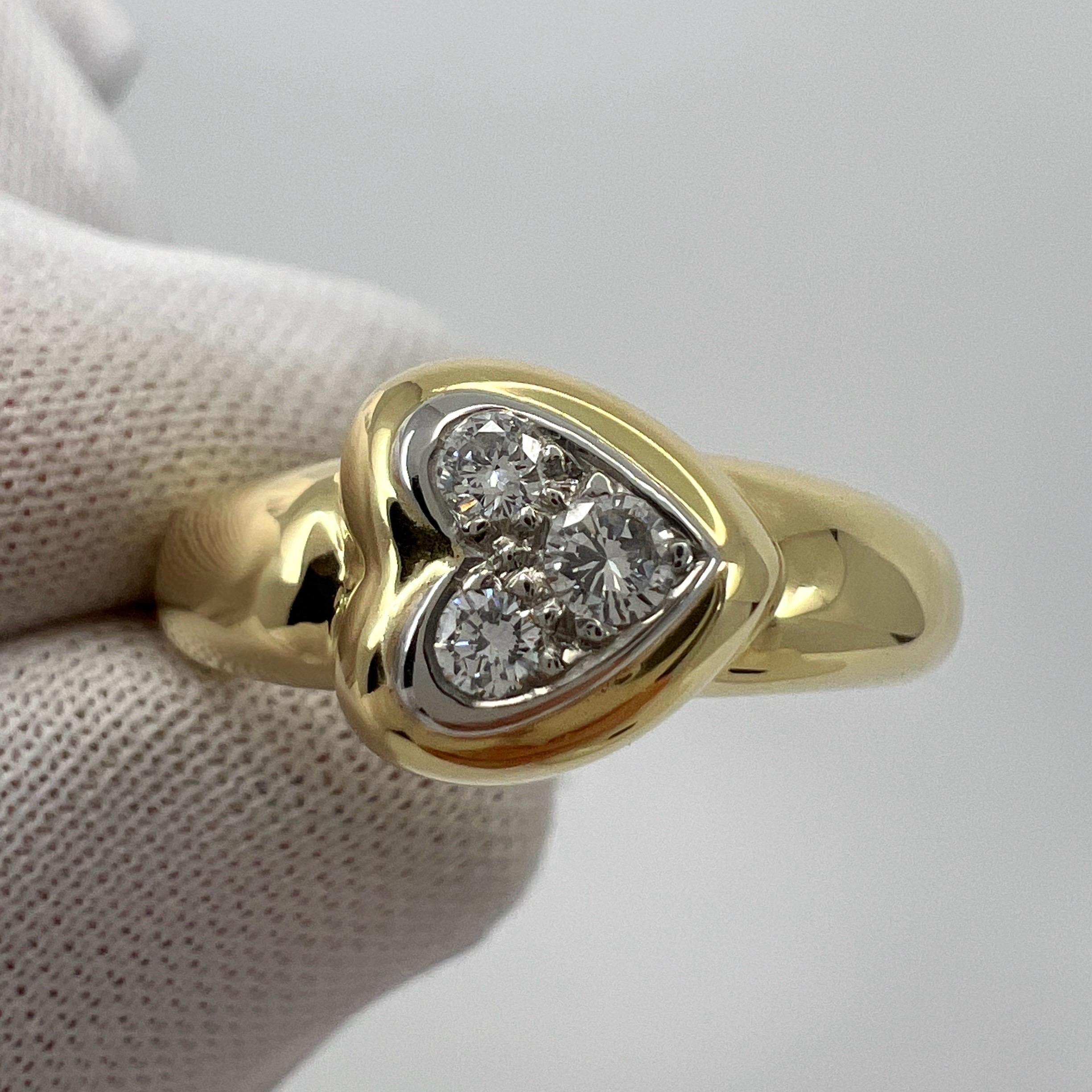 Women's or Men's Rare Vintage Van Cleef & Arpels Diamond Heart Dome 18k Yellow Gold Platinum Ring For Sale