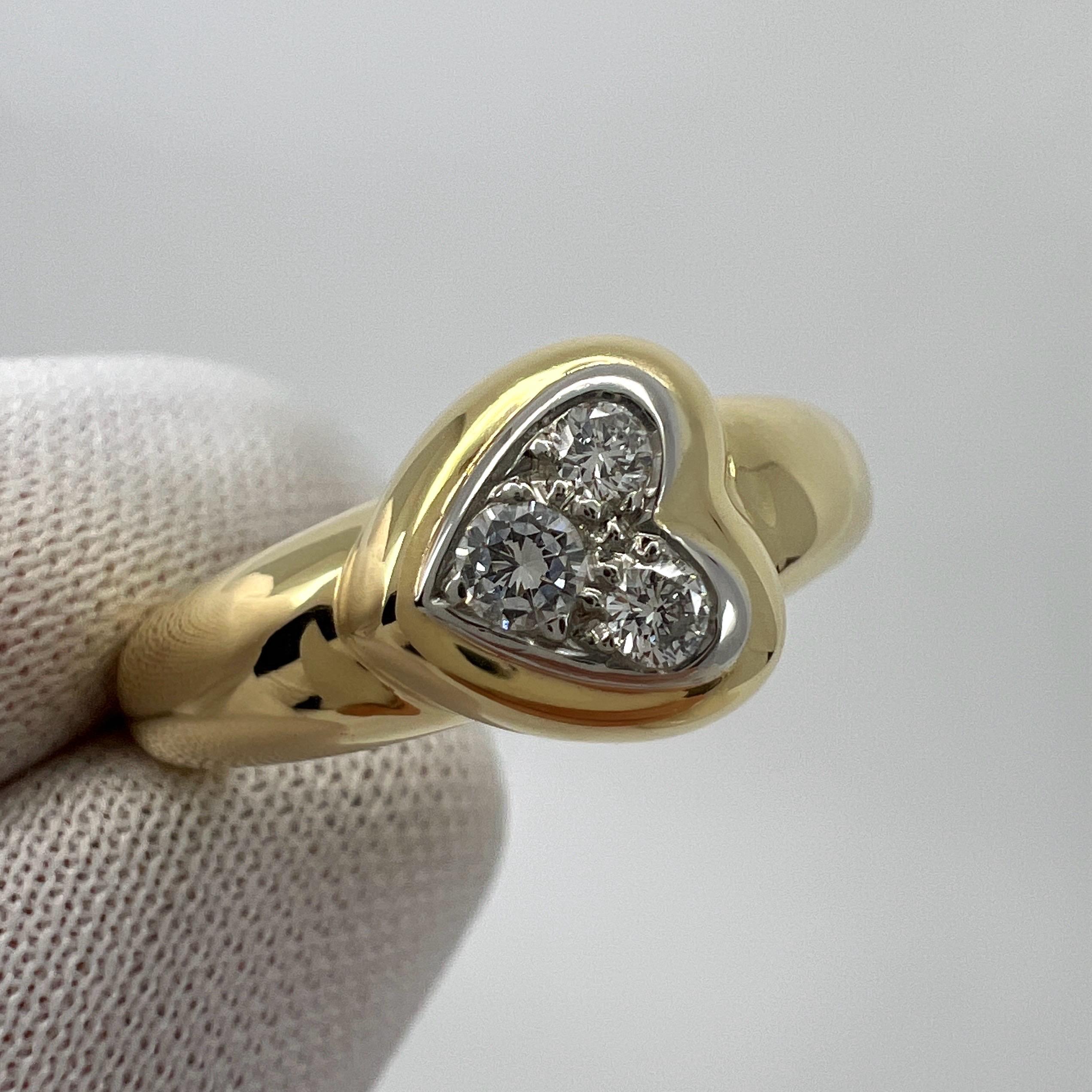 Rare Vintage Van Cleef & Arpels Diamond Heart Dome 18k Yellow Gold Platinum Ring For Sale 4