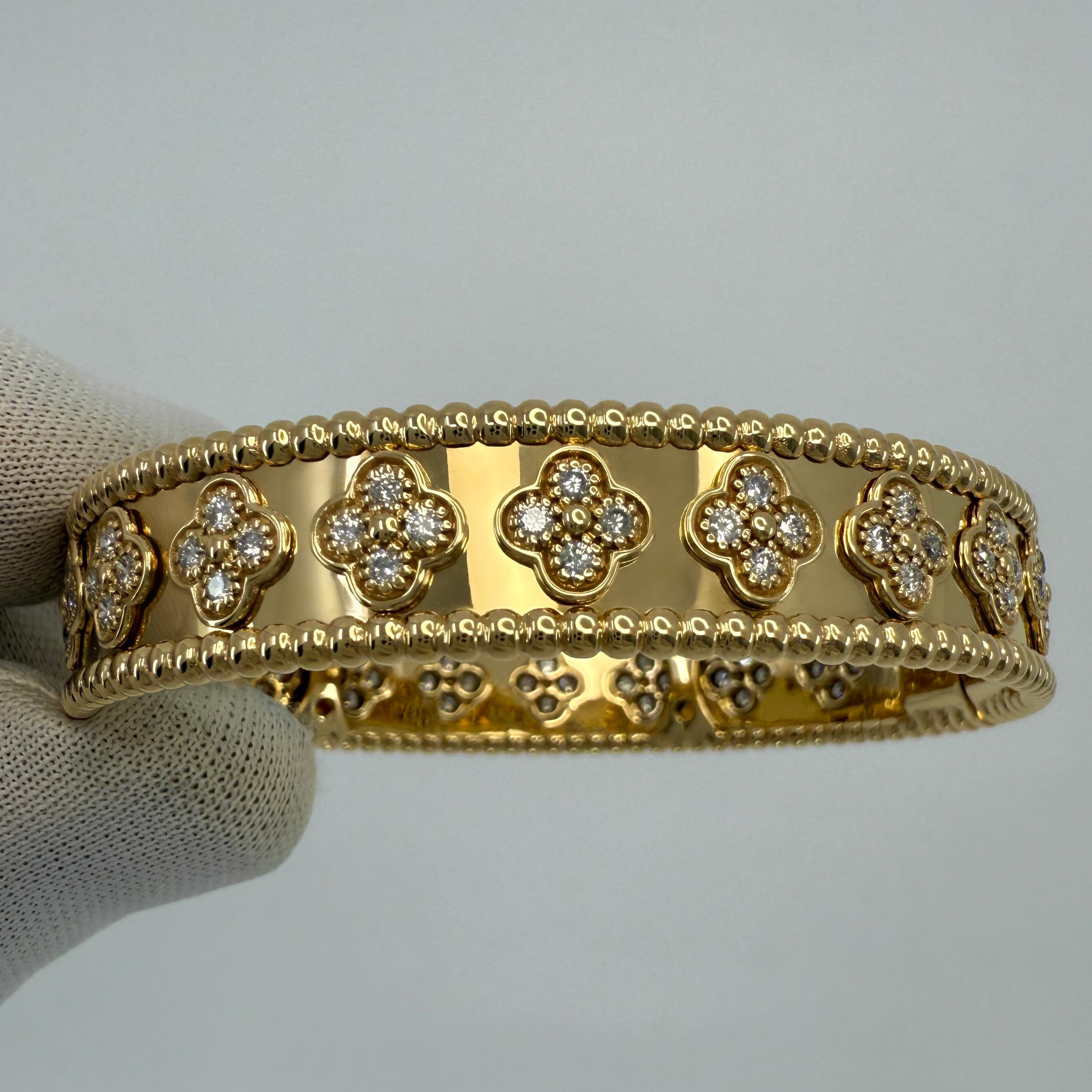Seltene Vintage Van Cleef & Arpels Diamant Perlee Alhambra 18k Gelbgold-Armband (Rundschliff) im Angebot