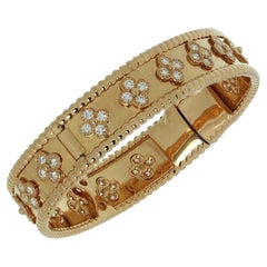 Seltene Vintage Van Cleef & Arpels Diamant Perlee Alhambra 18k Gelbgold-Armband