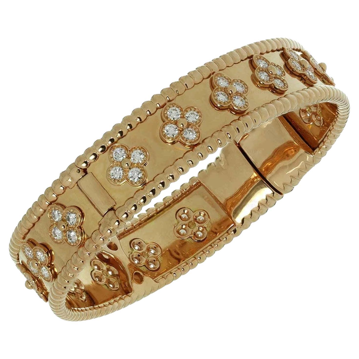 Rare Vintage Van Cleef & Arpels Diamond Perlee Alhambra 18k Yellow Gold Bracelet