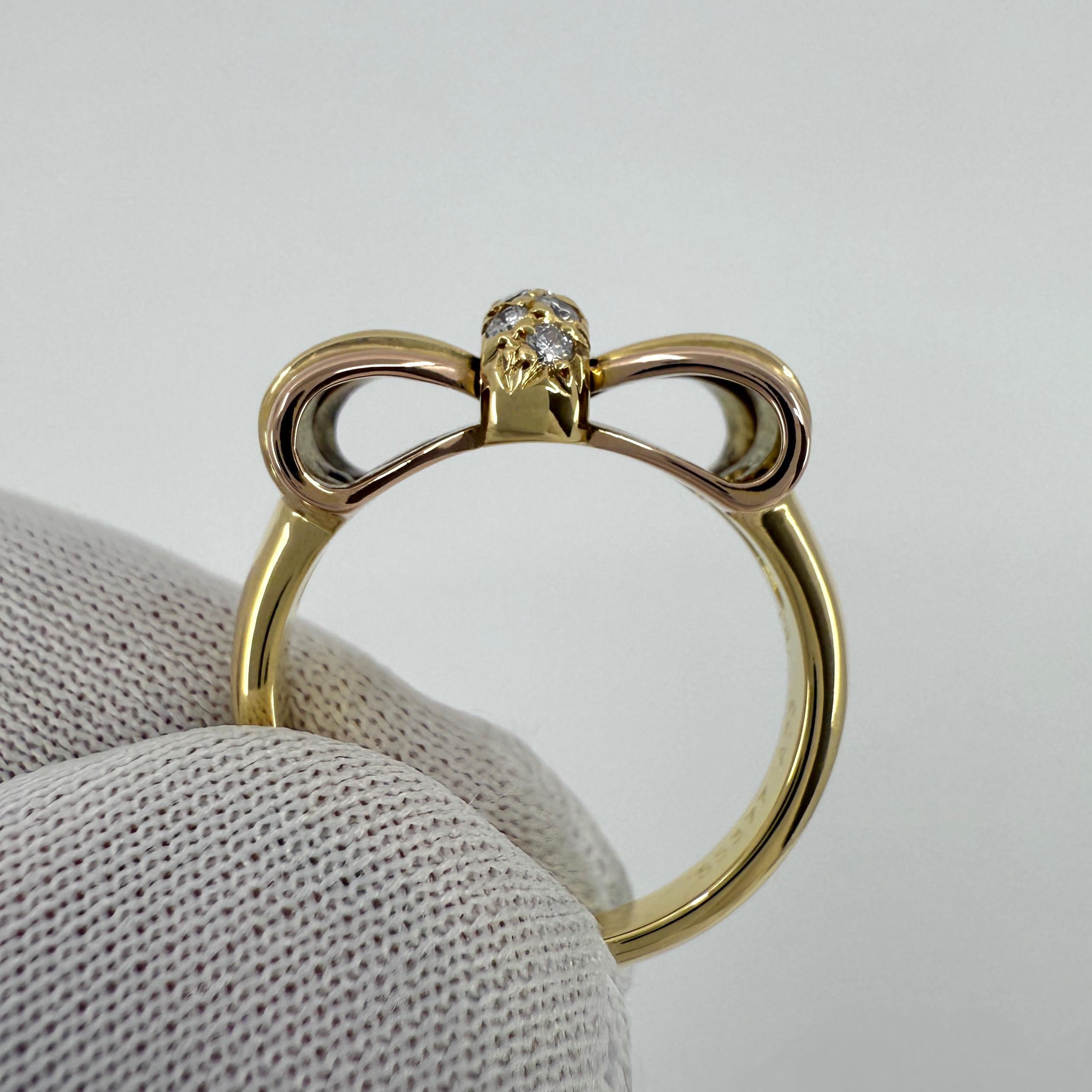 Rare Vintage Van Cleef & Arpels Diamond Ribbon Bow 18k Mutli Tone Gold Ring For Sale 3