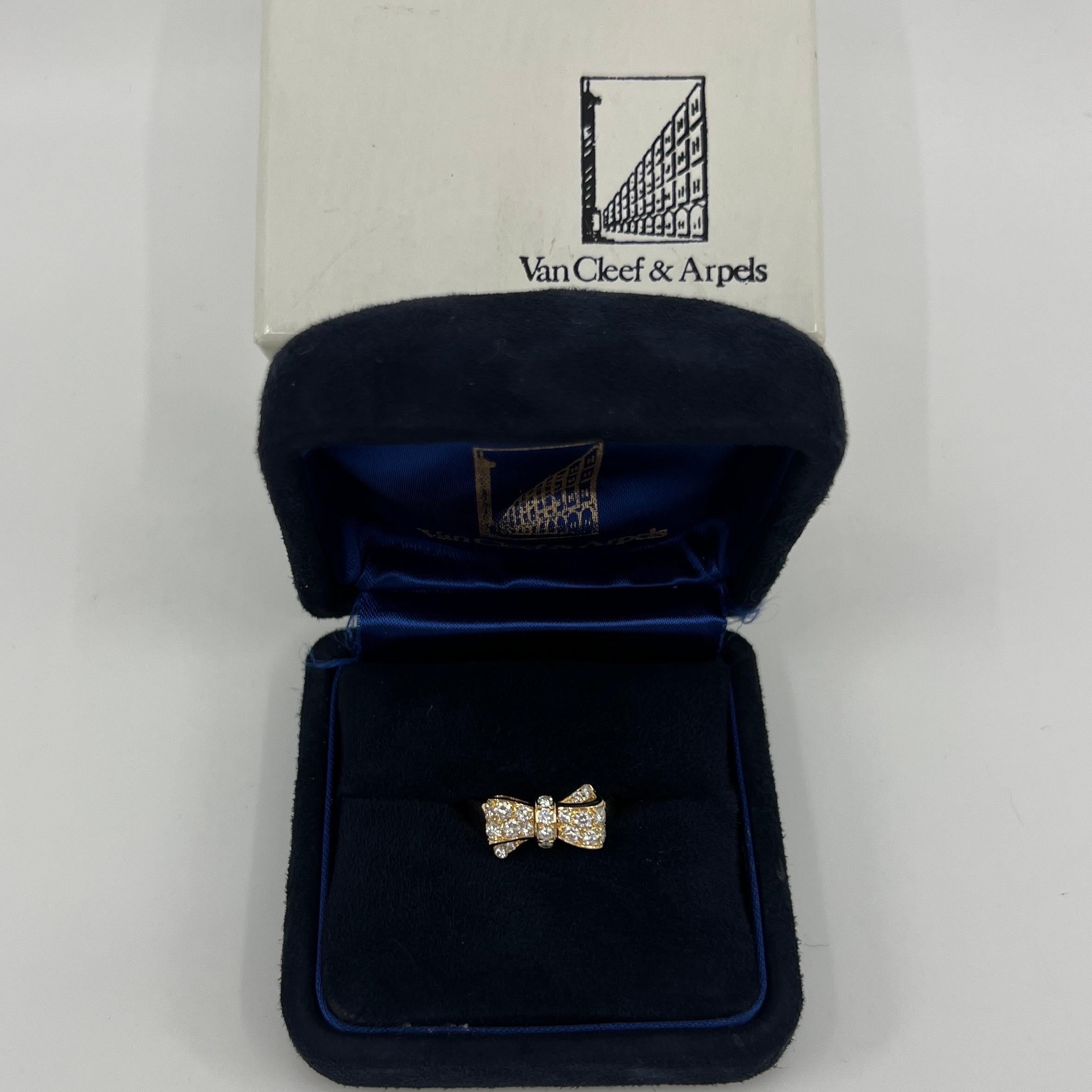 Rare Vintage Van Cleef & Arpels Diamond Ribbon Bow 18k Yellow Gold Cocktail Ring 5
