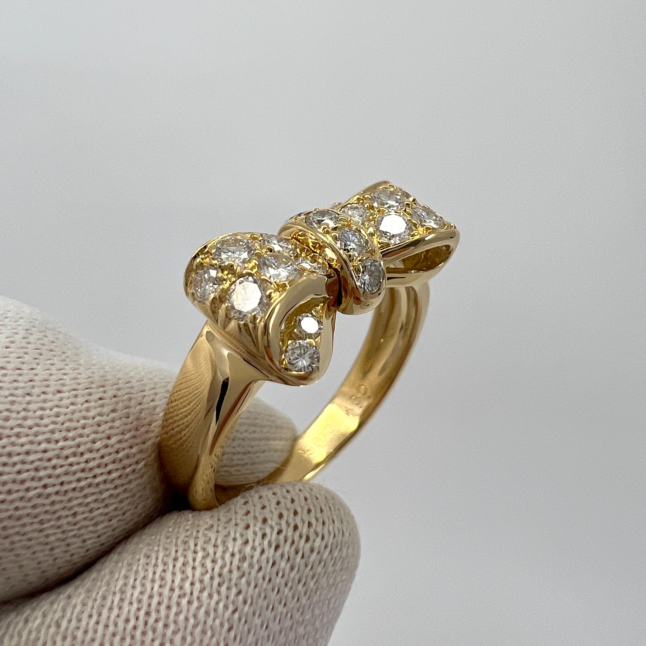 Rare Vintage Van Cleef & Arpels Diamond Ribbon Bow 18k Yellow Gold Cocktail Ring 6