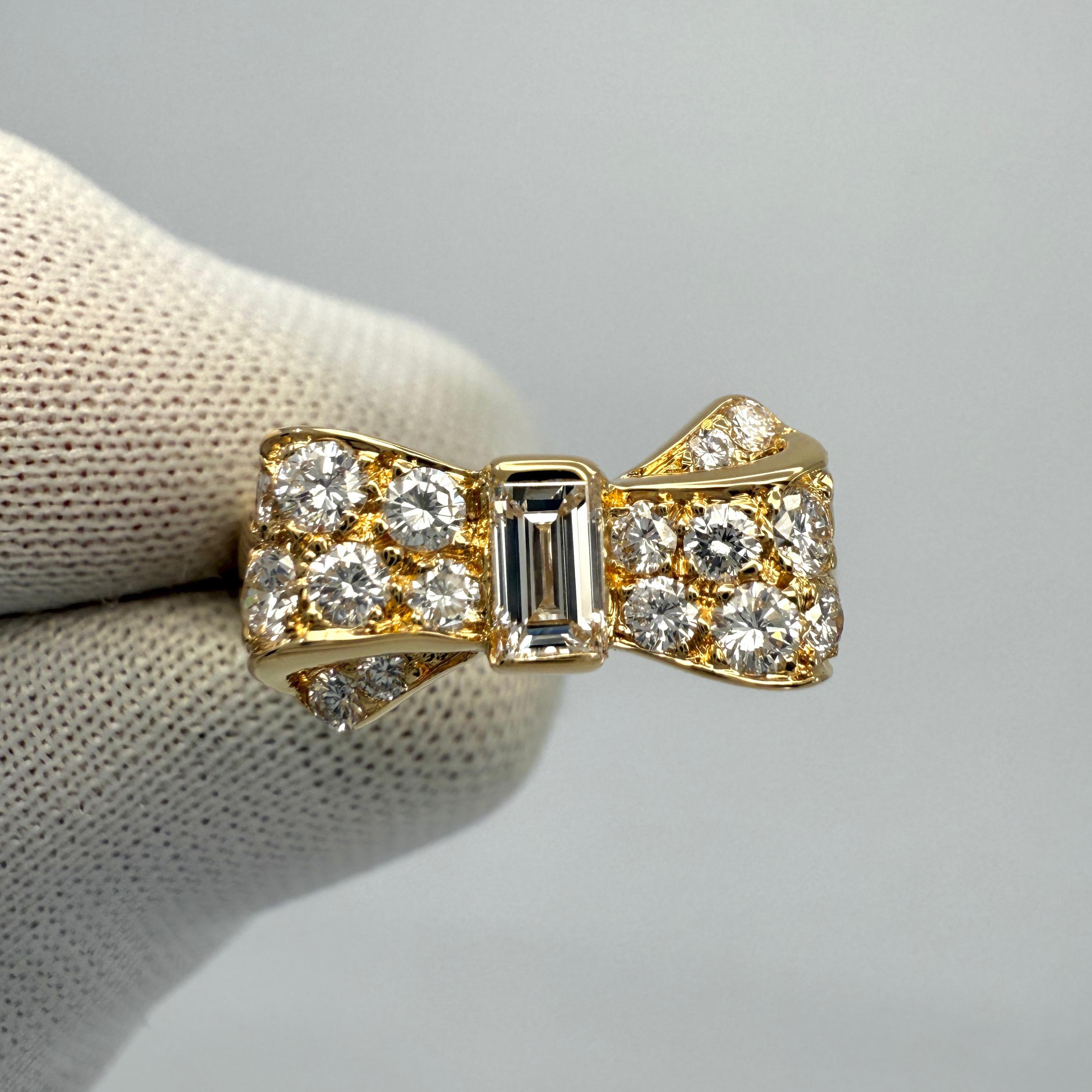 Baguette Cut Rare Vintage Van Cleef & Arpels Diamond Ribbon Bow 18k Yellow Gold Cocktail Ring