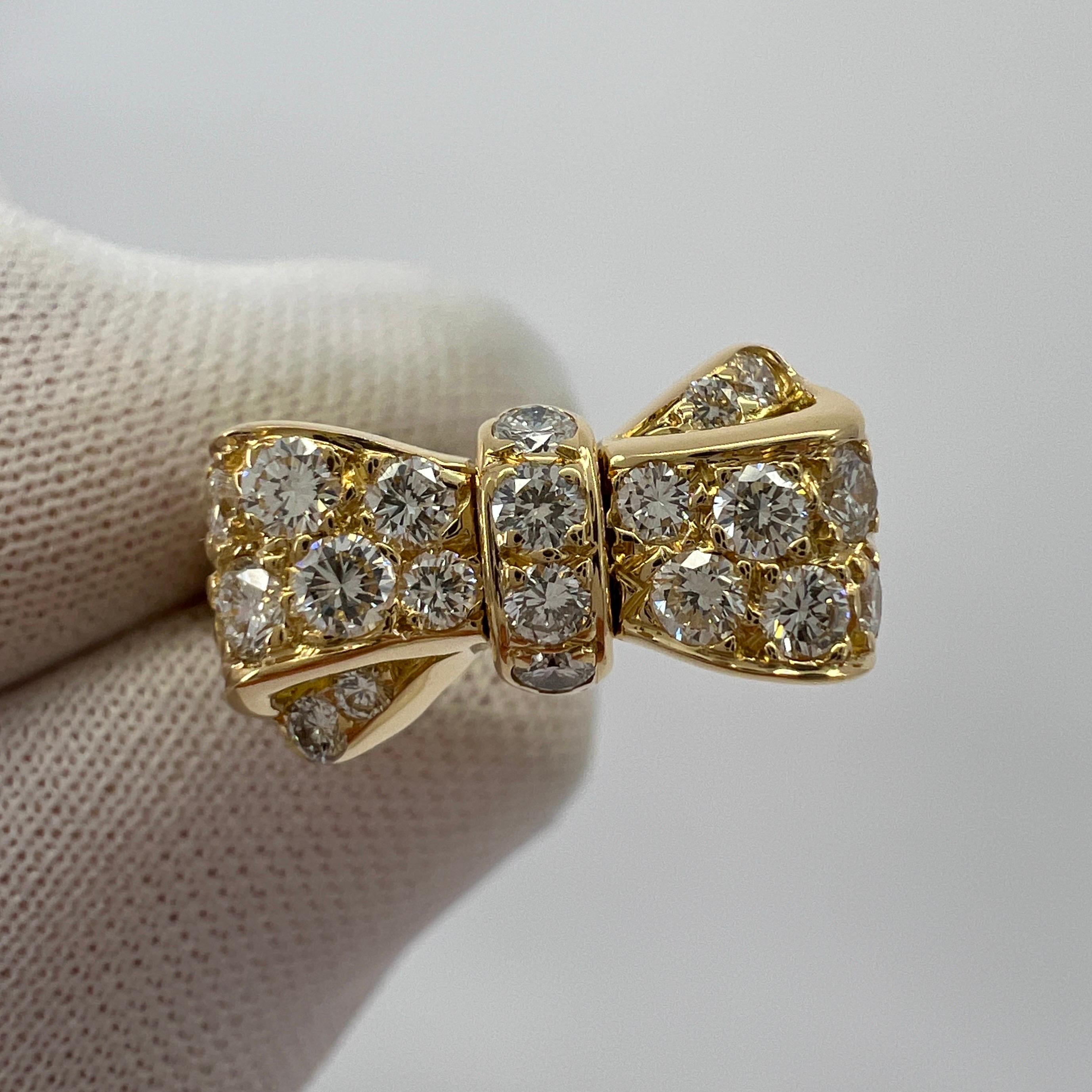 Round Cut Rare Vintage Van Cleef & Arpels Diamond Ribbon Bow 18k Yellow Gold Cocktail Ring