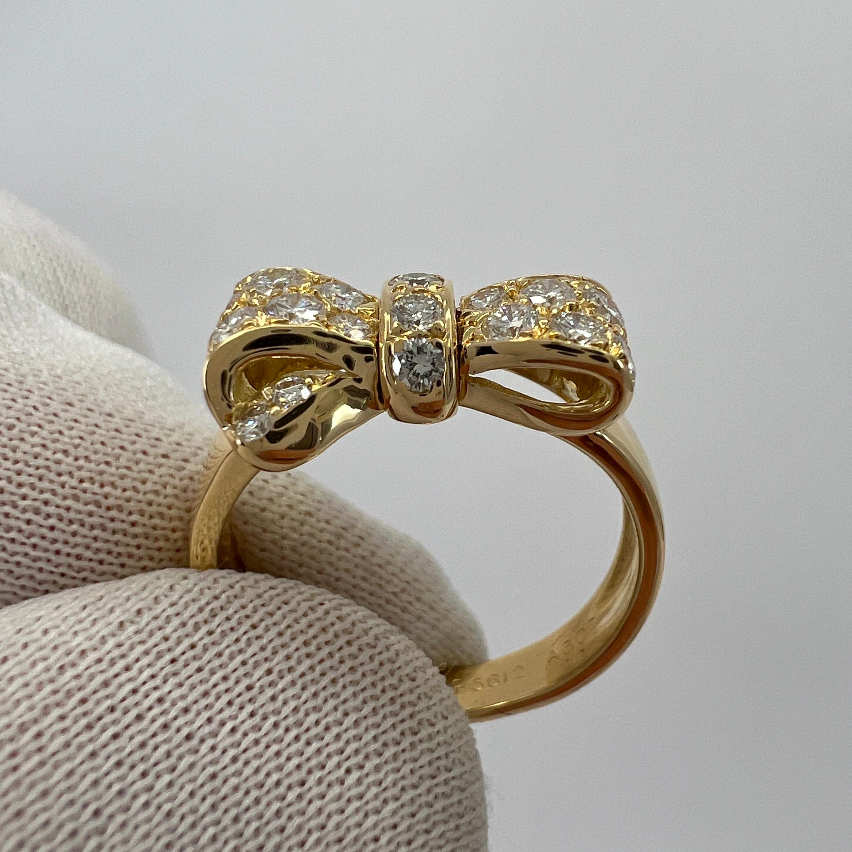 Women's or Men's Rare Vintage Van Cleef & Arpels Diamond Ribbon Bow 18k Yellow Gold Cocktail Ring