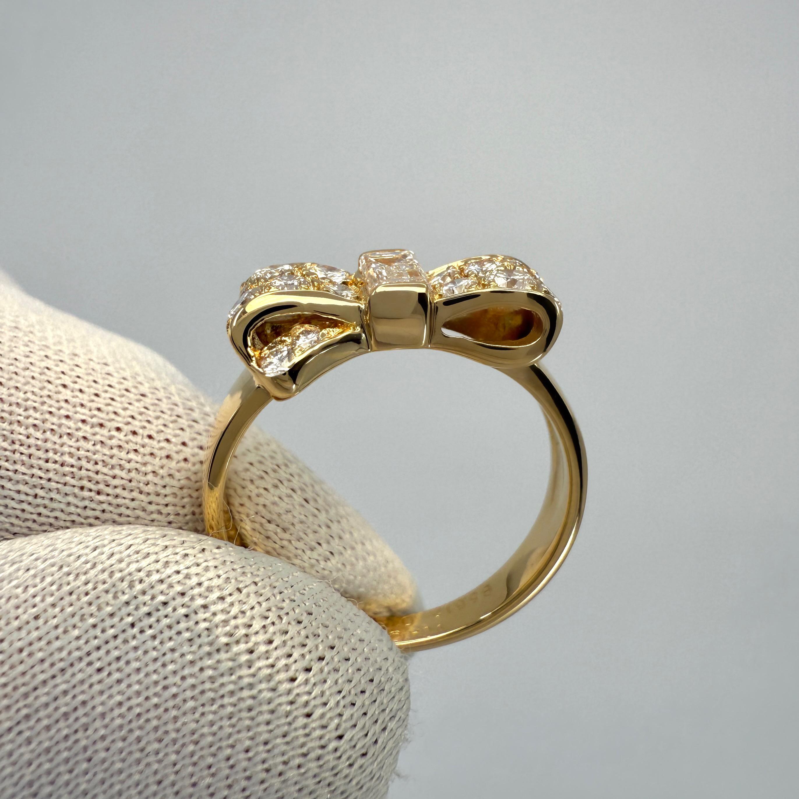 Rare Vintage Van Cleef & Arpels Diamond Ribbon Bow 18k Yellow Gold Cocktail Ring 1