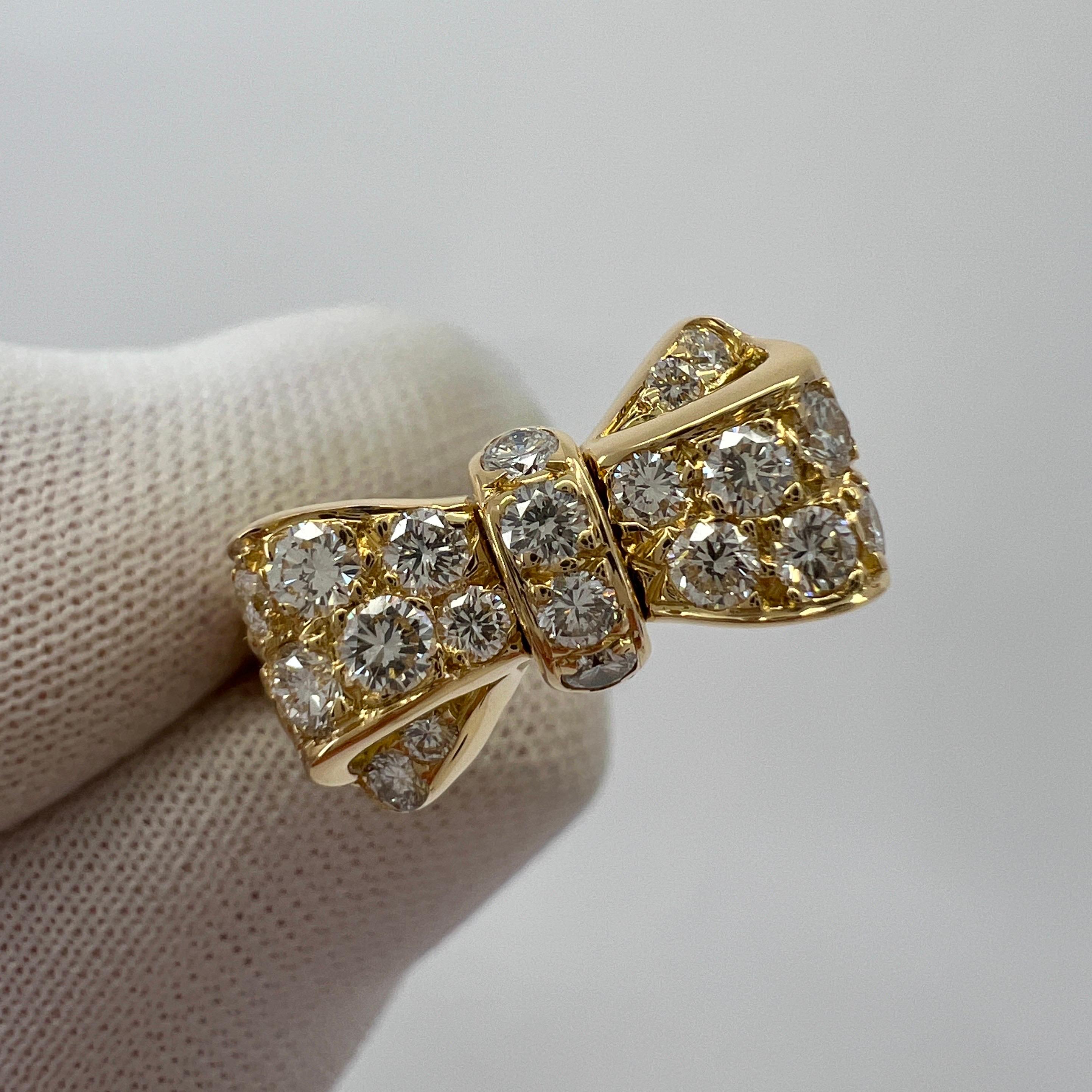 Rare Vintage Van Cleef & Arpels Diamond Ribbon Bow 18k Yellow Gold Cocktail Ring 1