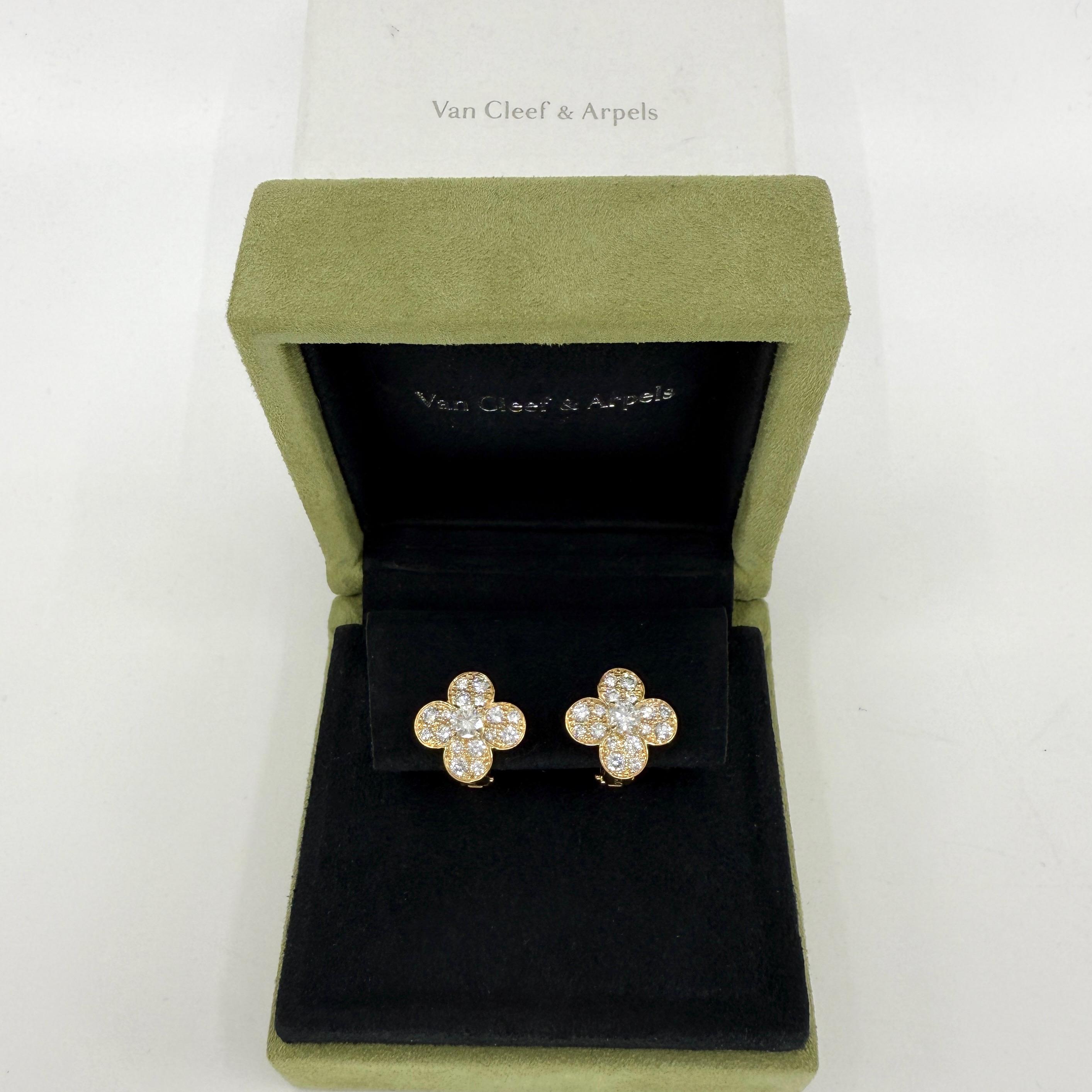 Raro Vintage Van Cleef & Arpels Diamante Trefle Alhambra Flor Pendiente Studs en venta 3