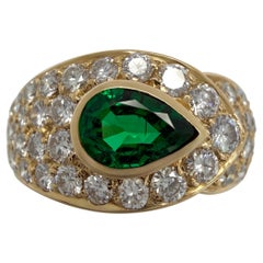 Rare Vintage Van Cleef & Arpels Emerald & Diamond 18k Yellow Gold Cluster Ring