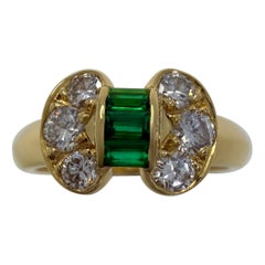 Rare Vintage Van Cleef & Arpels Emerald Diamond Ribbon Bow 18k Yellow Gold Ring
